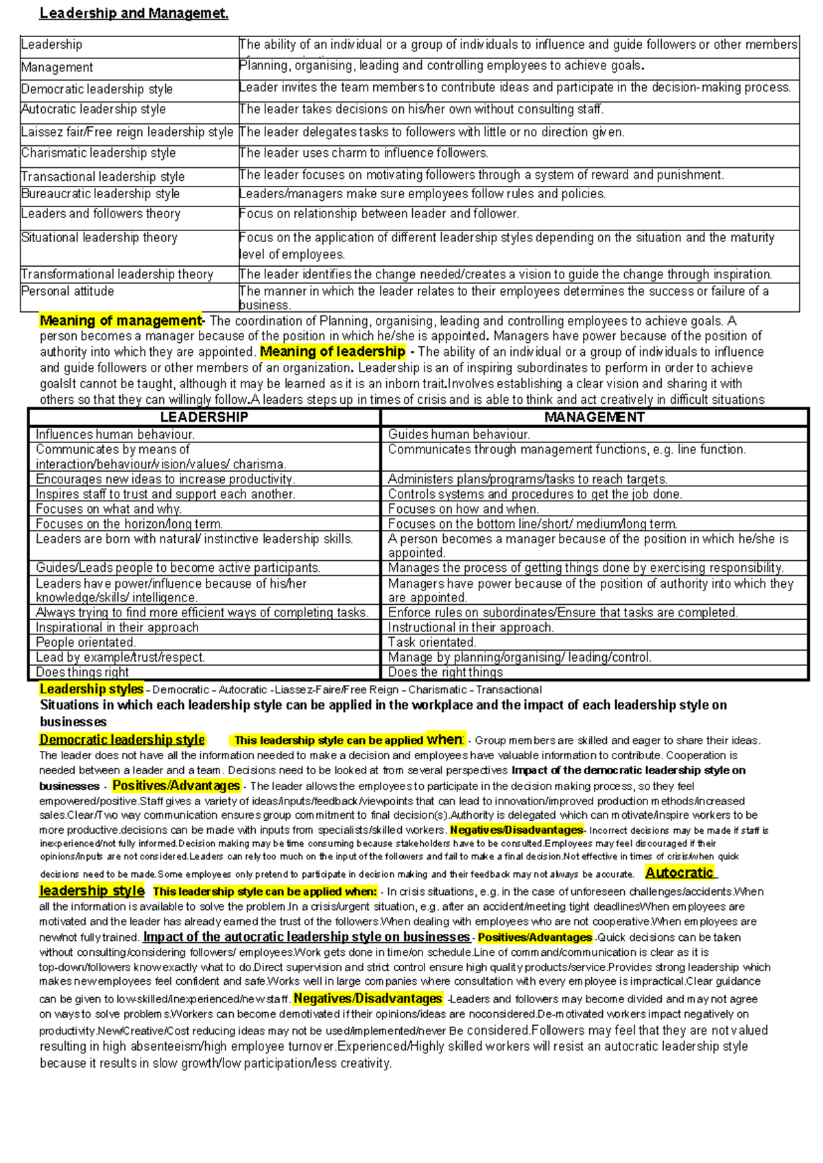 Leadership and Management Theories: A Comprehensive Overview - Studocu