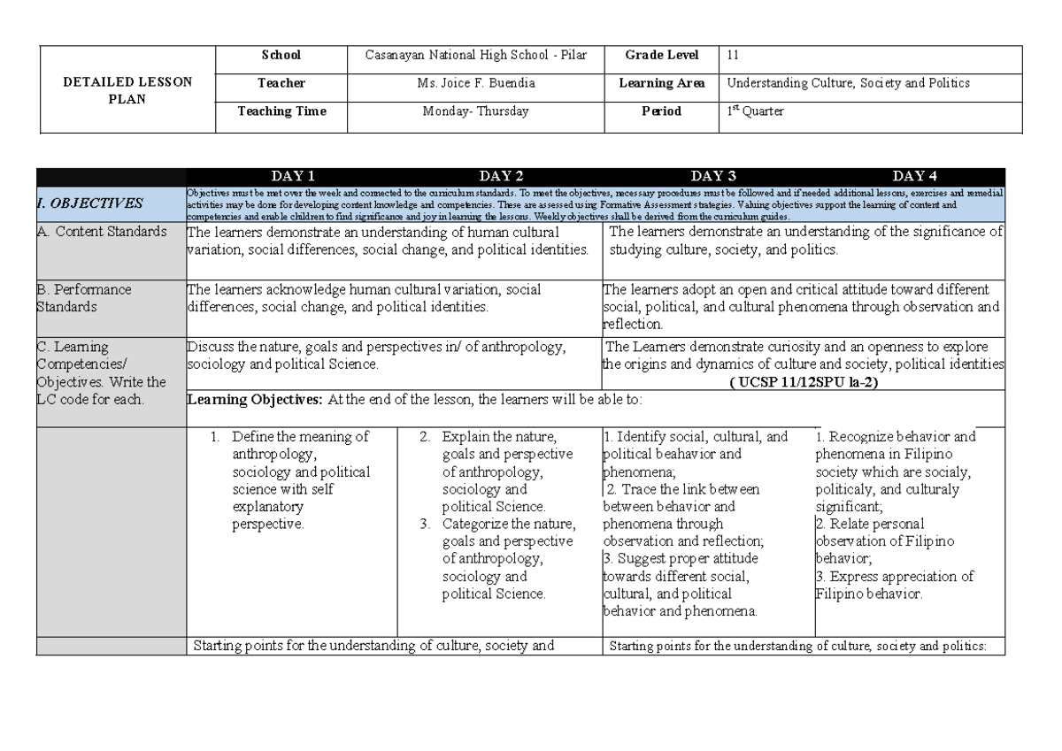401547027 1 UCSP Q1 Week 1 Observation and Sharing of Culture ...
