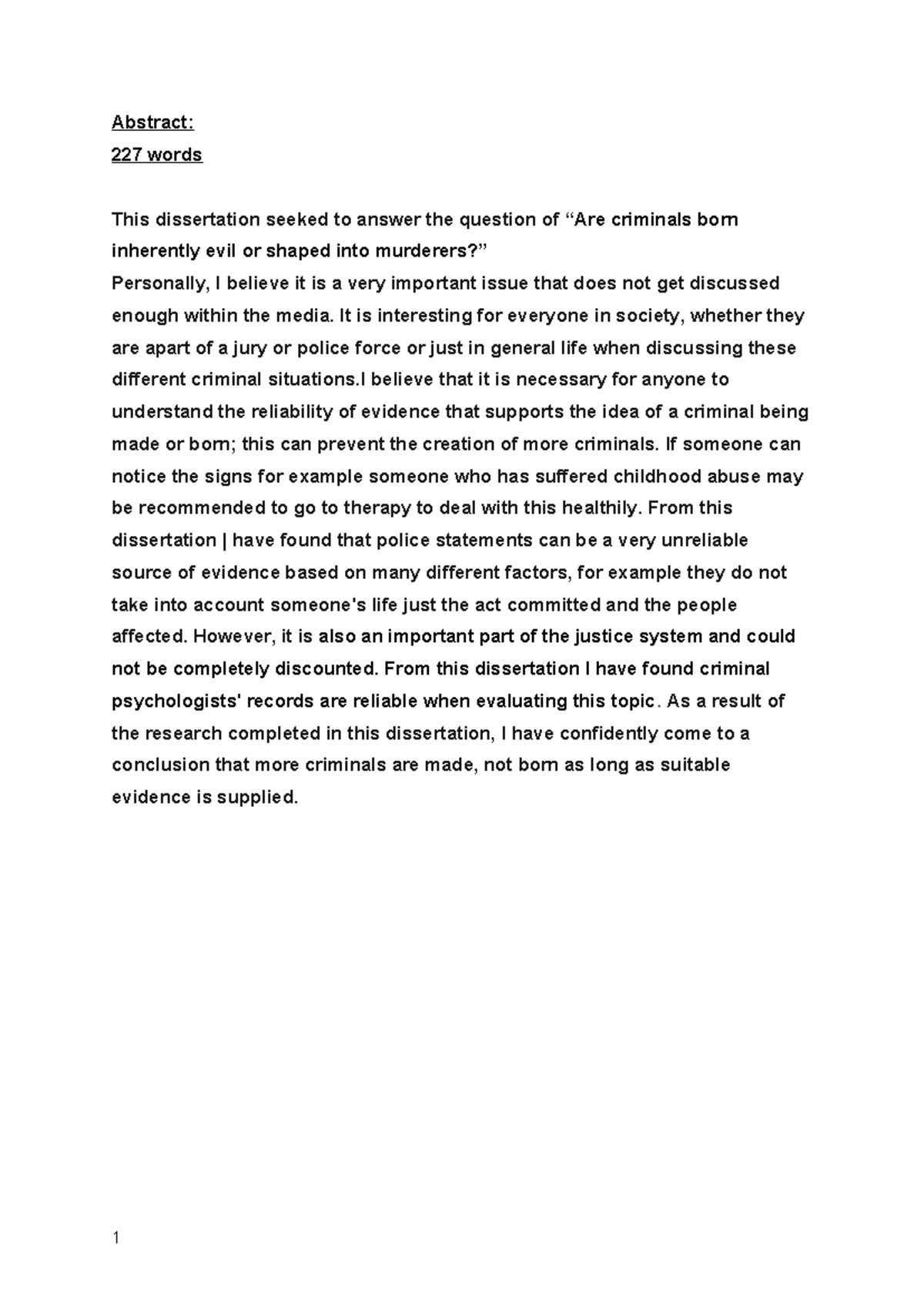 Abstract EPQ - criminals and how their minds operate - Abstract: 227 ...