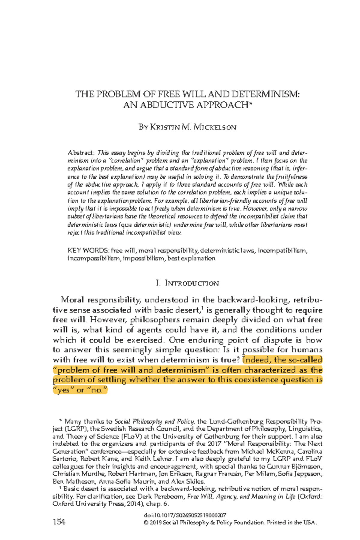 The Problem of Free Will and Determinism: An Abductive Approach (PHIL ...