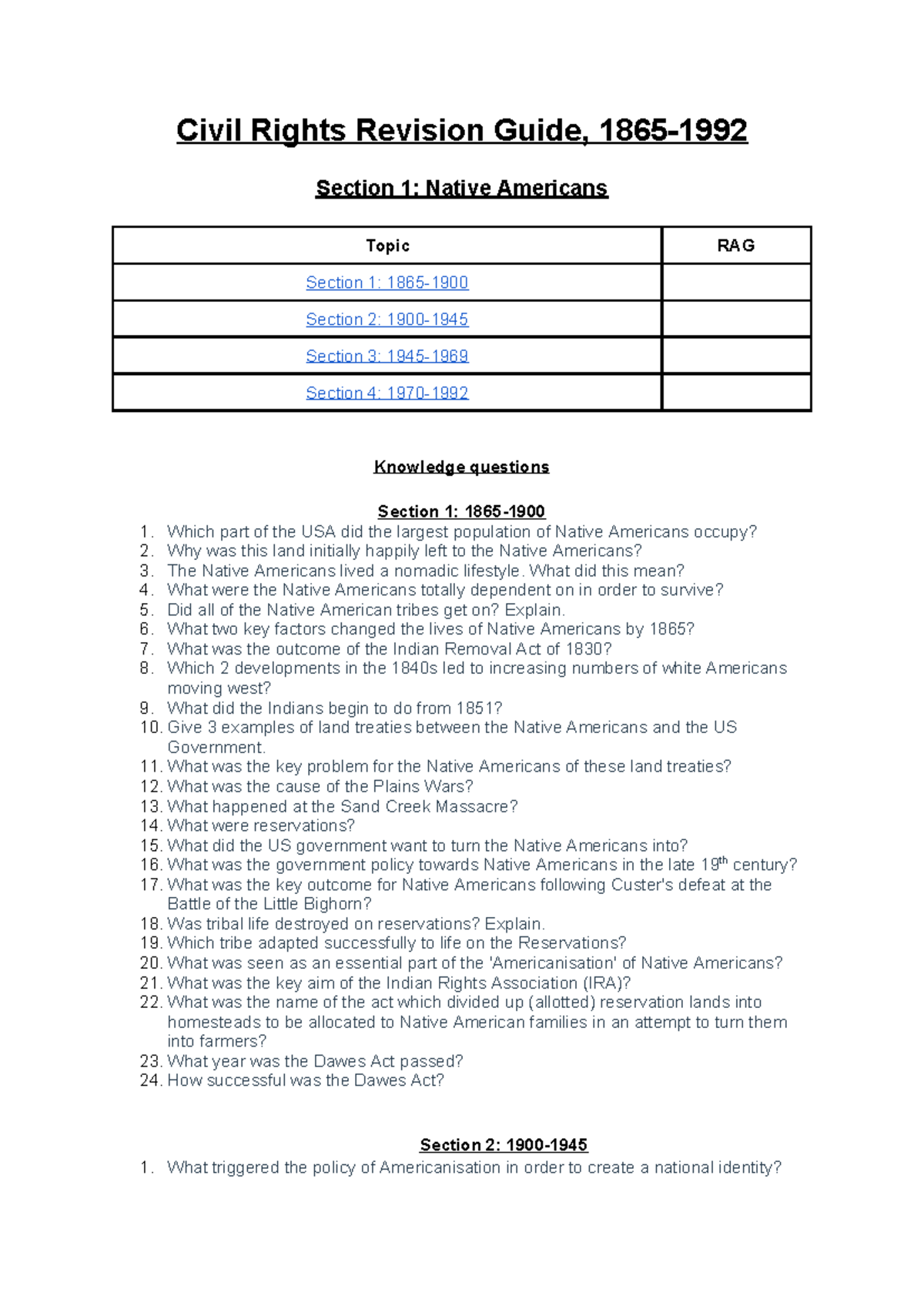 Civil Rights Revision Guide: Native American and African American ...