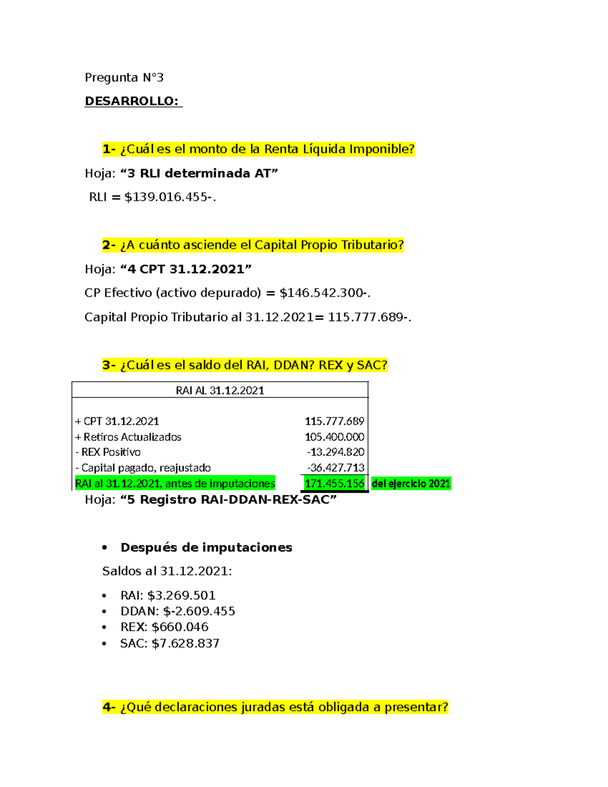 Pregunta N4 - Ejercicio Práctico sobre Renta Líquida Imponible y Capital  Propio