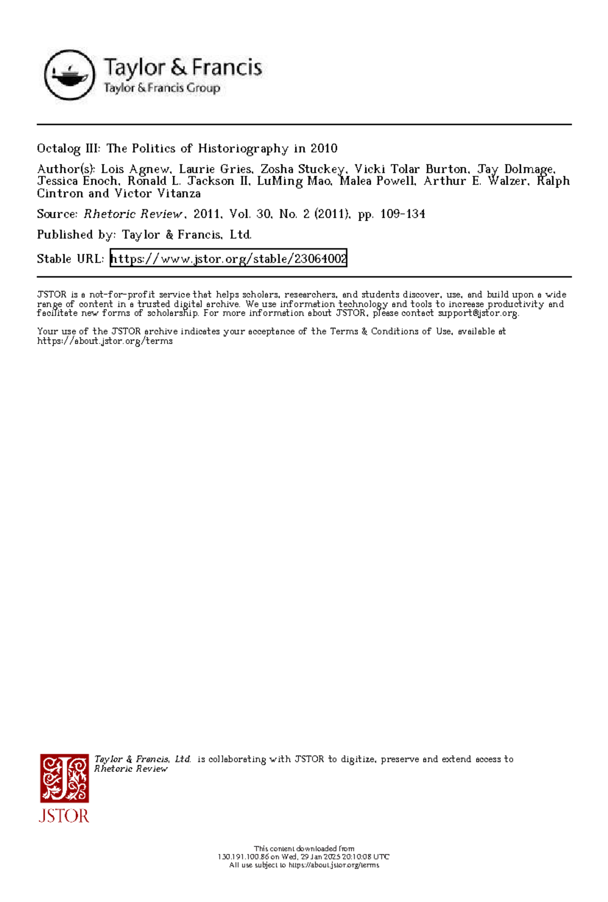 Octalog III: Exploring Gender Dynamics in Rhetorical Historiography ...