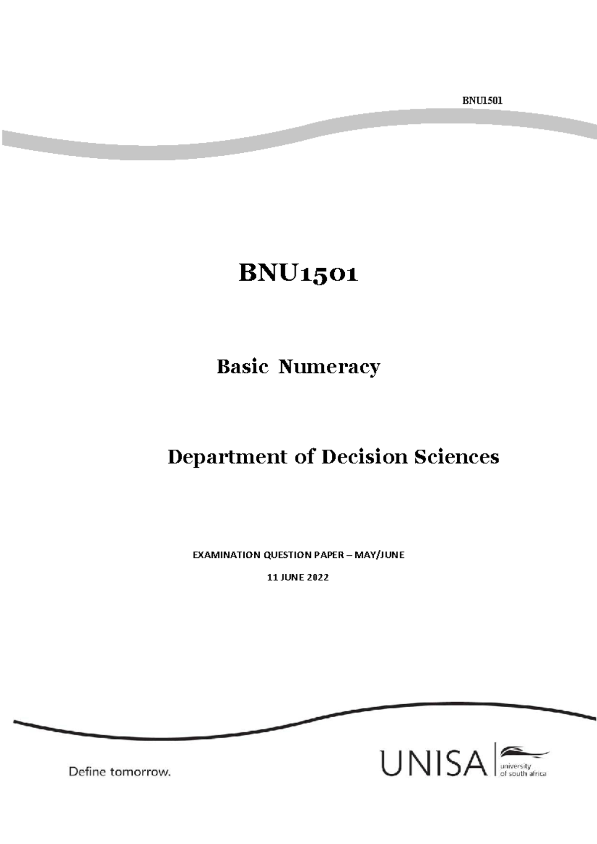 BNU1501 Basic Numeracy June 2022 Examination Question Paper - Studocu
