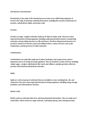 Biochemistry - Study Notes & Assignments - Studocu