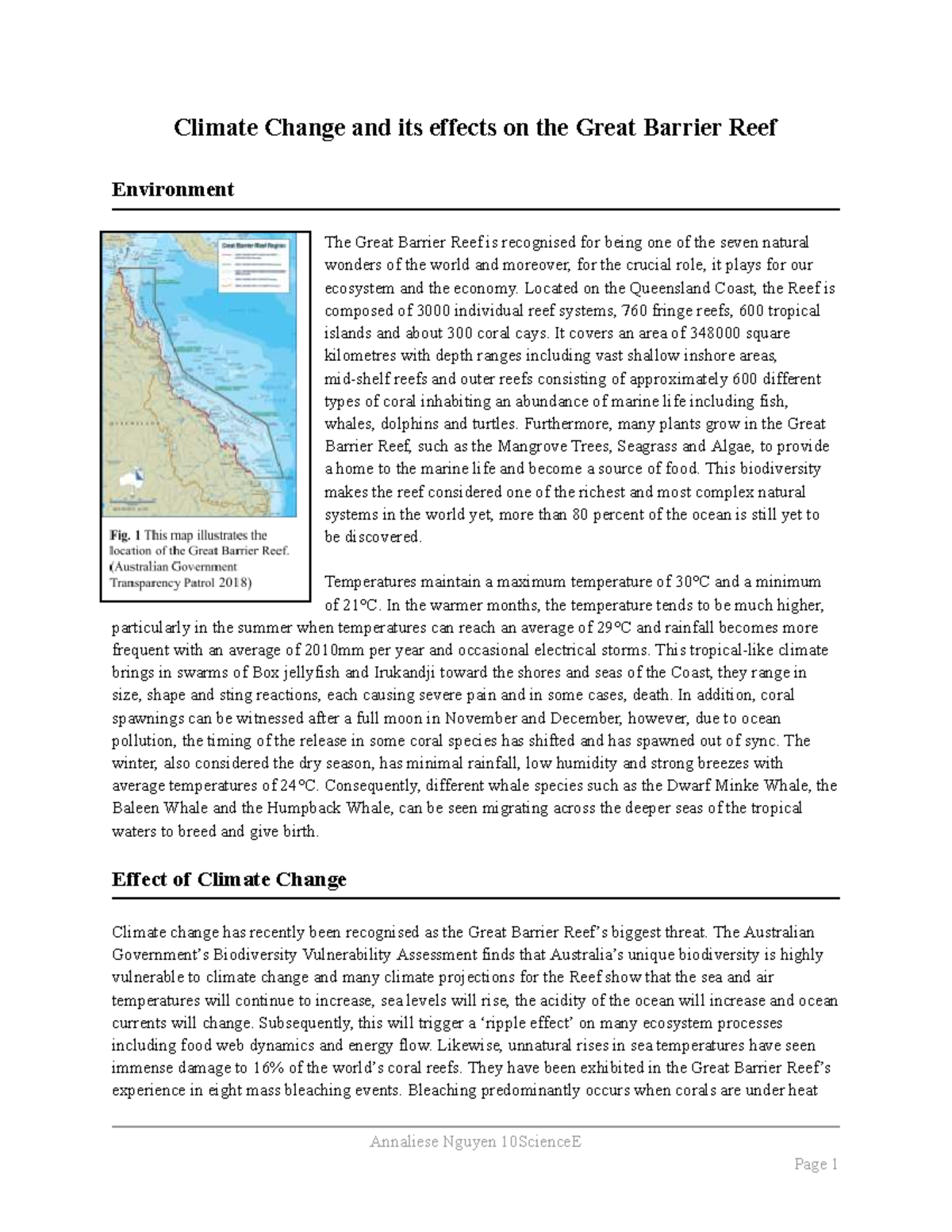 10 Science Research Task: Climate Change Impacts on the Great Barrier ...
