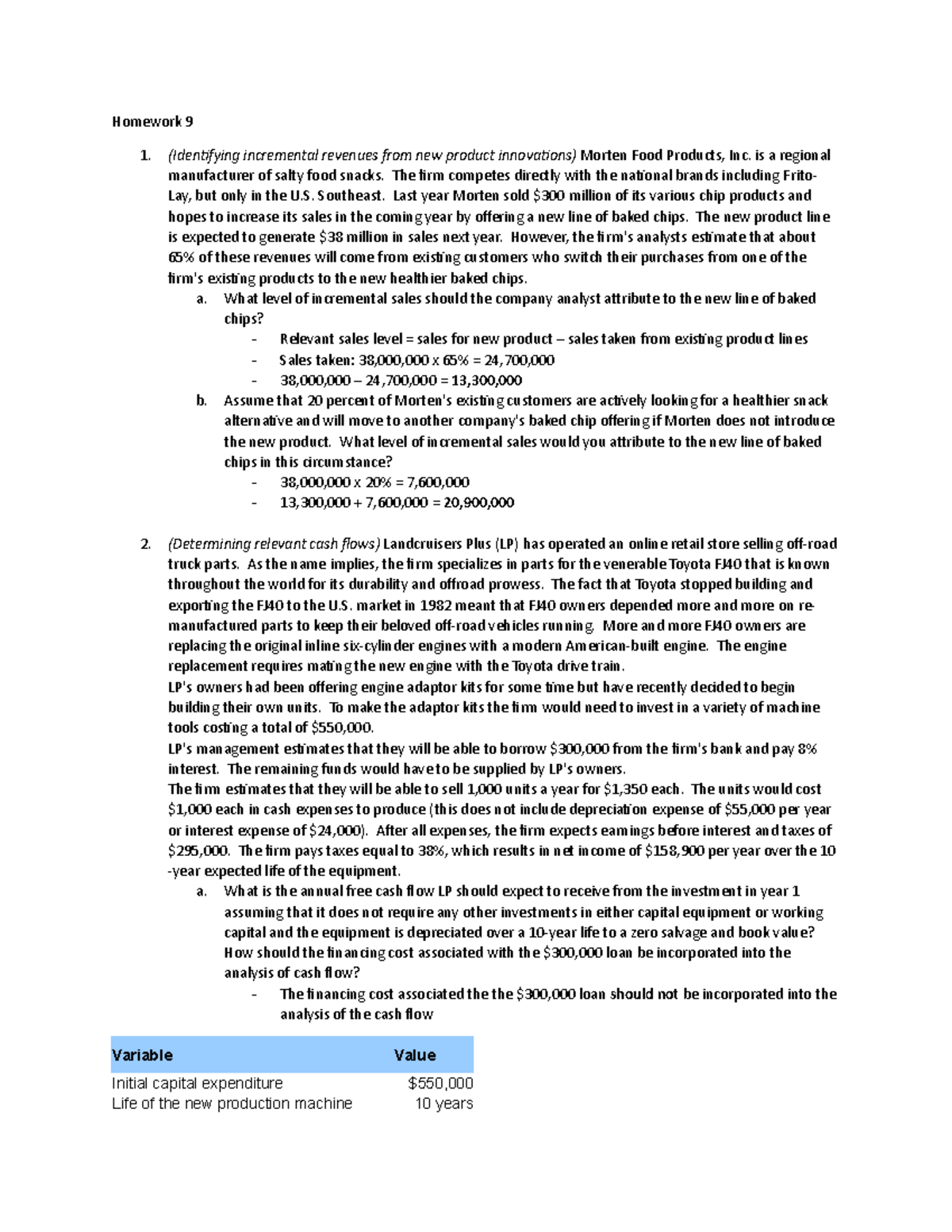 Homework 9 Solutions - FIN 301 Analysis and Cash Flows - Studocu