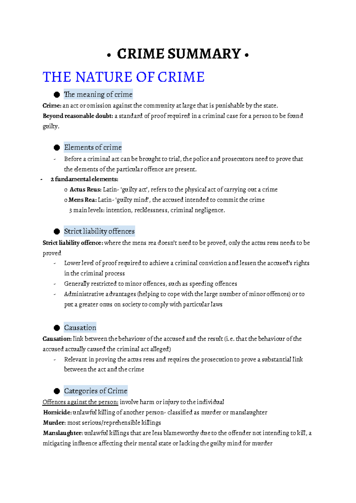 CRIME 101: Summary of Key Concepts and Legal Principles - Studocu