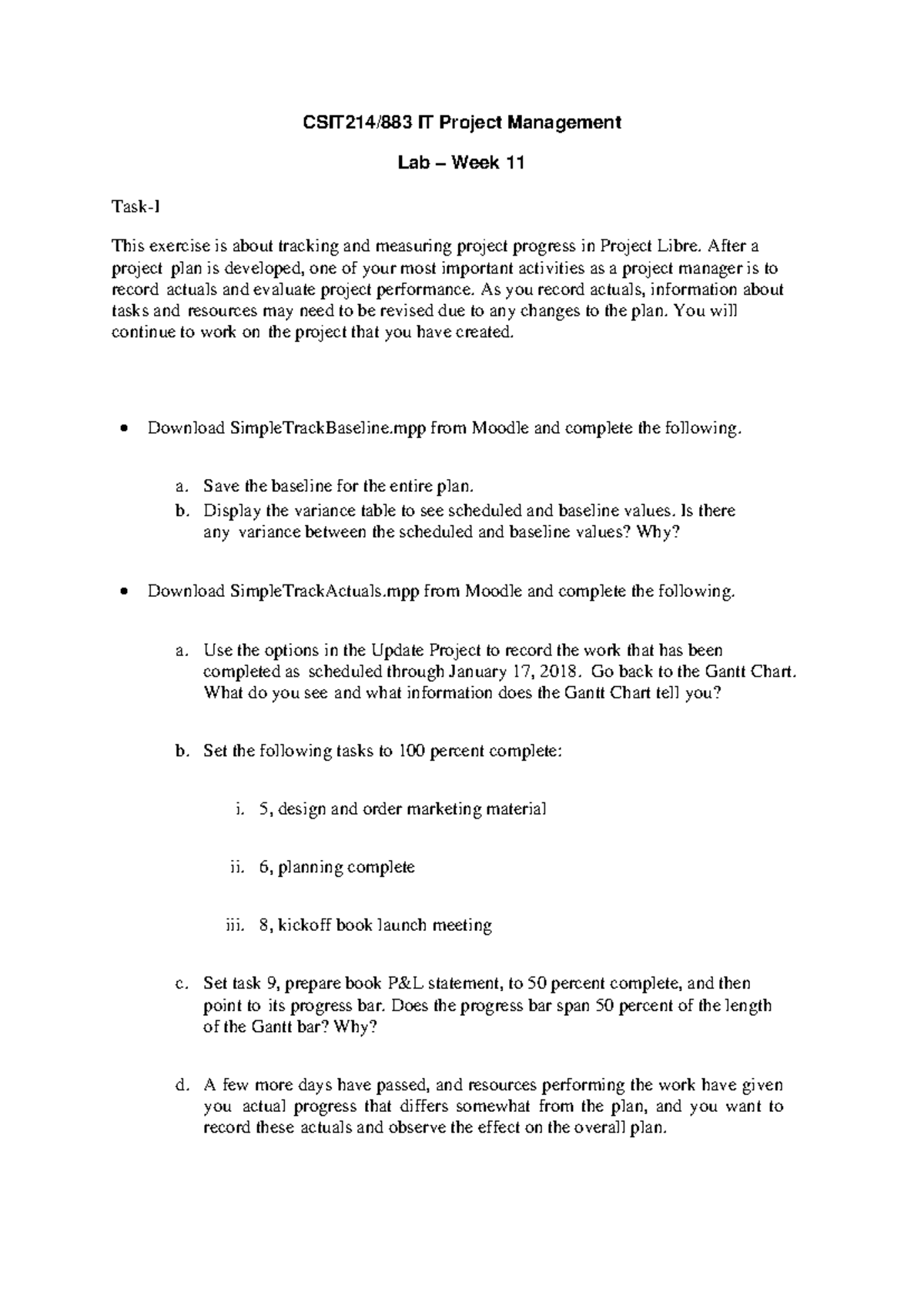 week11- lab notes - CSIT214/883 IT Project Management Lab – Week 11 ...