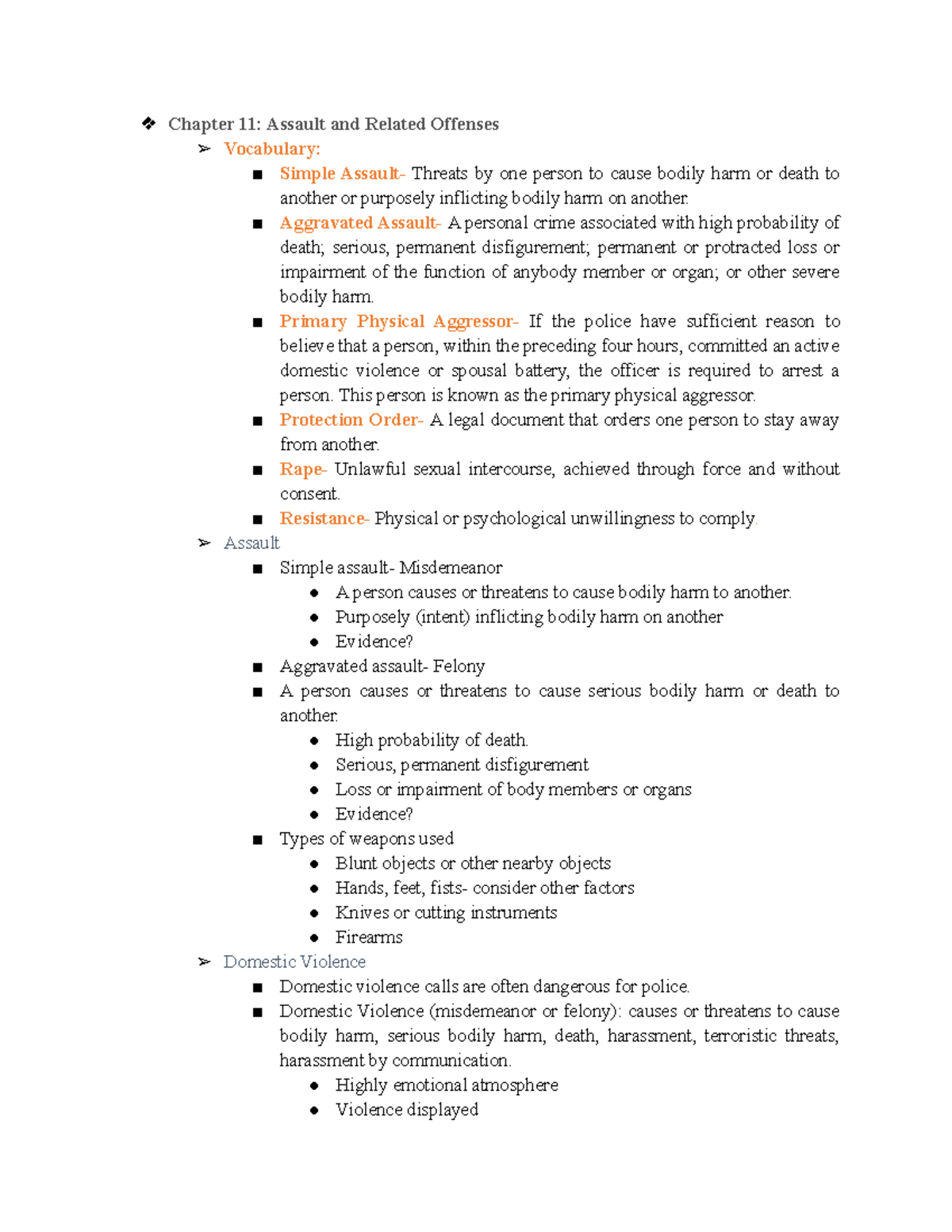 Assault and Related Offenses Vocabulary - Studocu