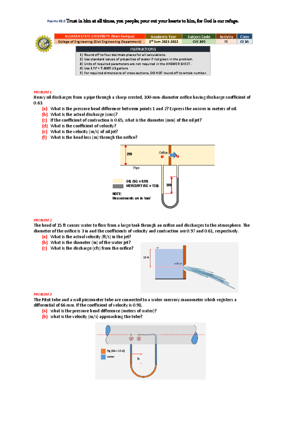 CVE 309 Final Exam: Fluid Flow Measurements & Calculations - Studocu