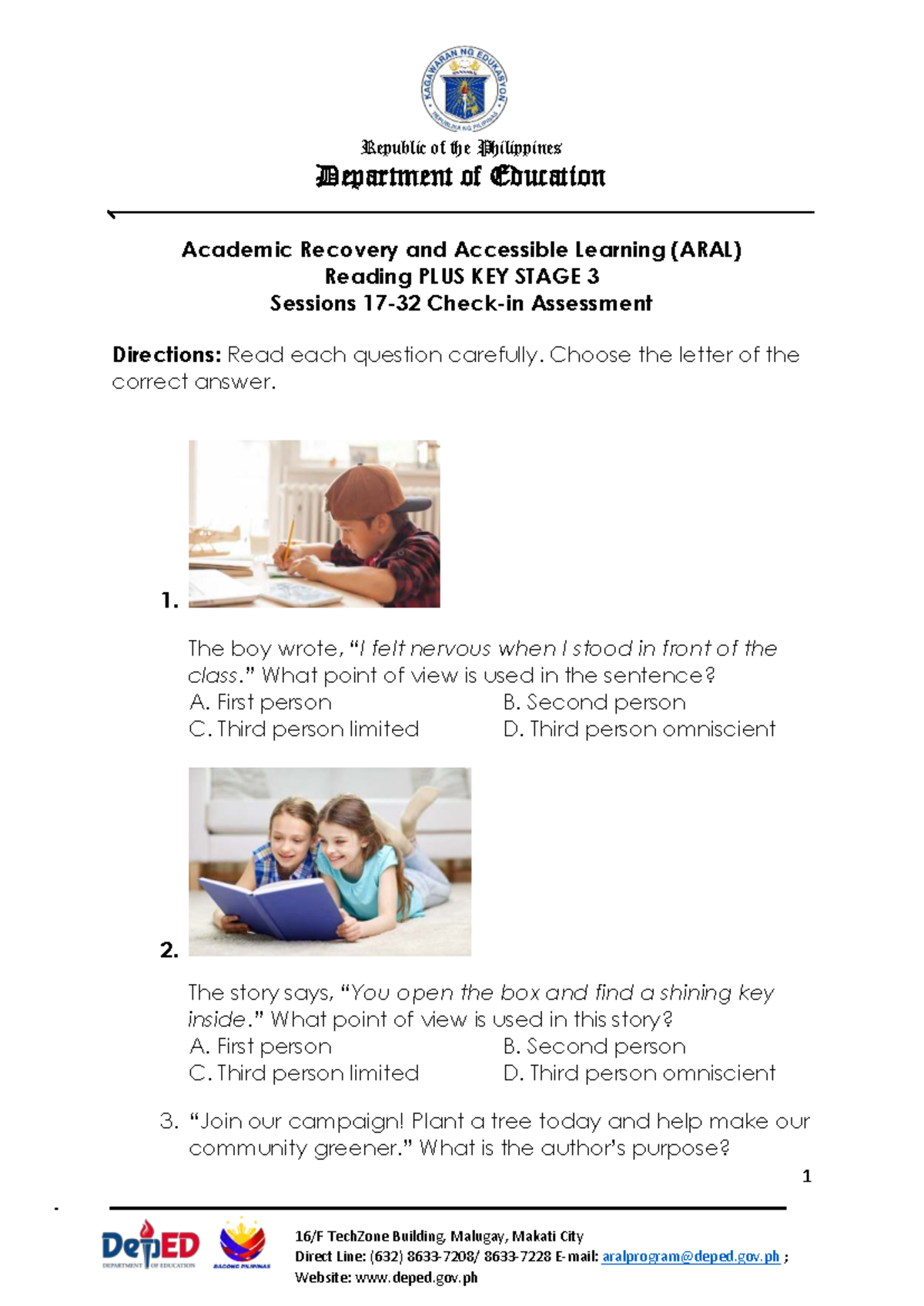 Final ARAL-Reading PLUS KS 3 Check-in Assessment Guide - Studocu