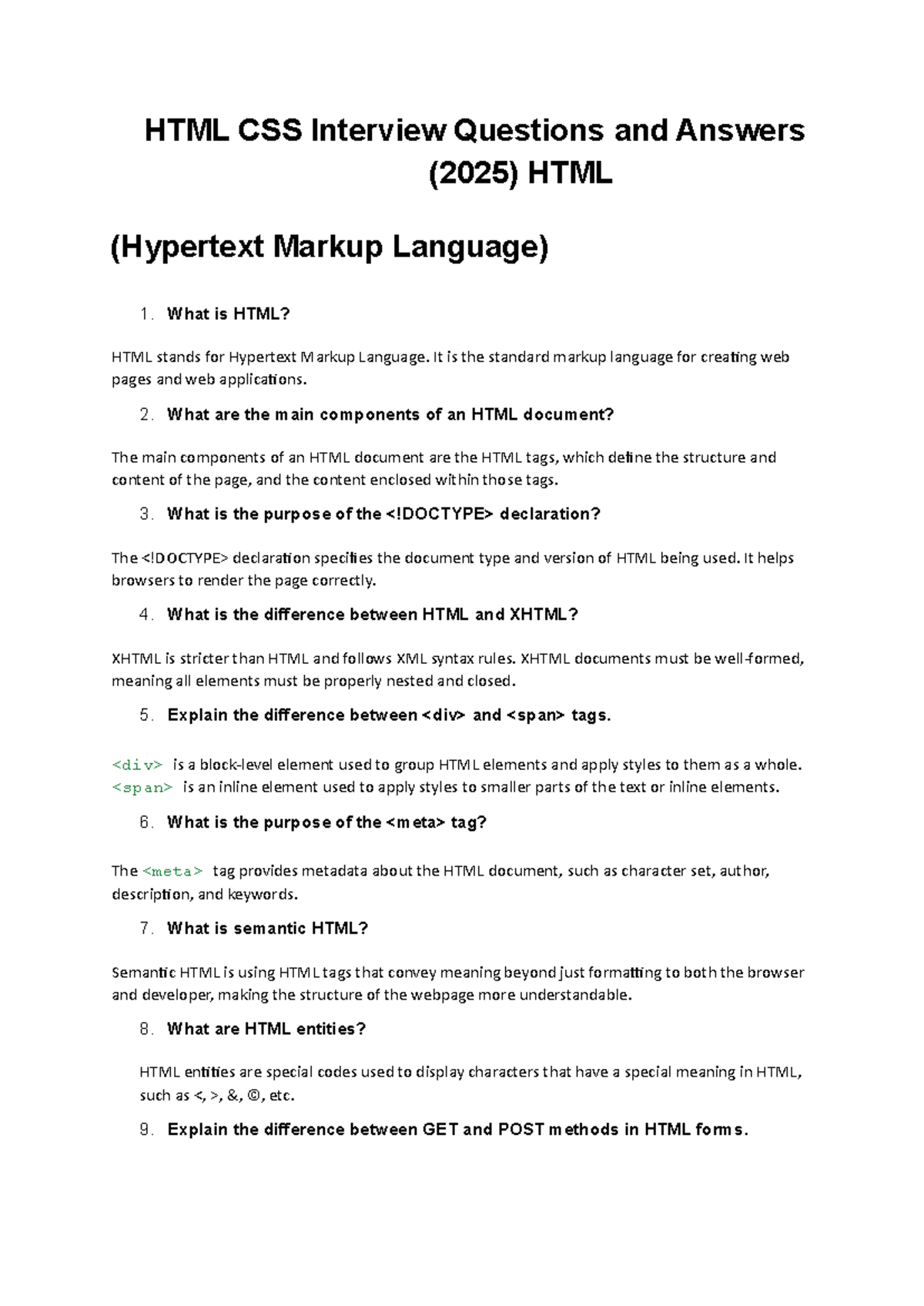 HTML & CSS Interview Q&A Guide (2025) for Frontend Mastery - Studocu