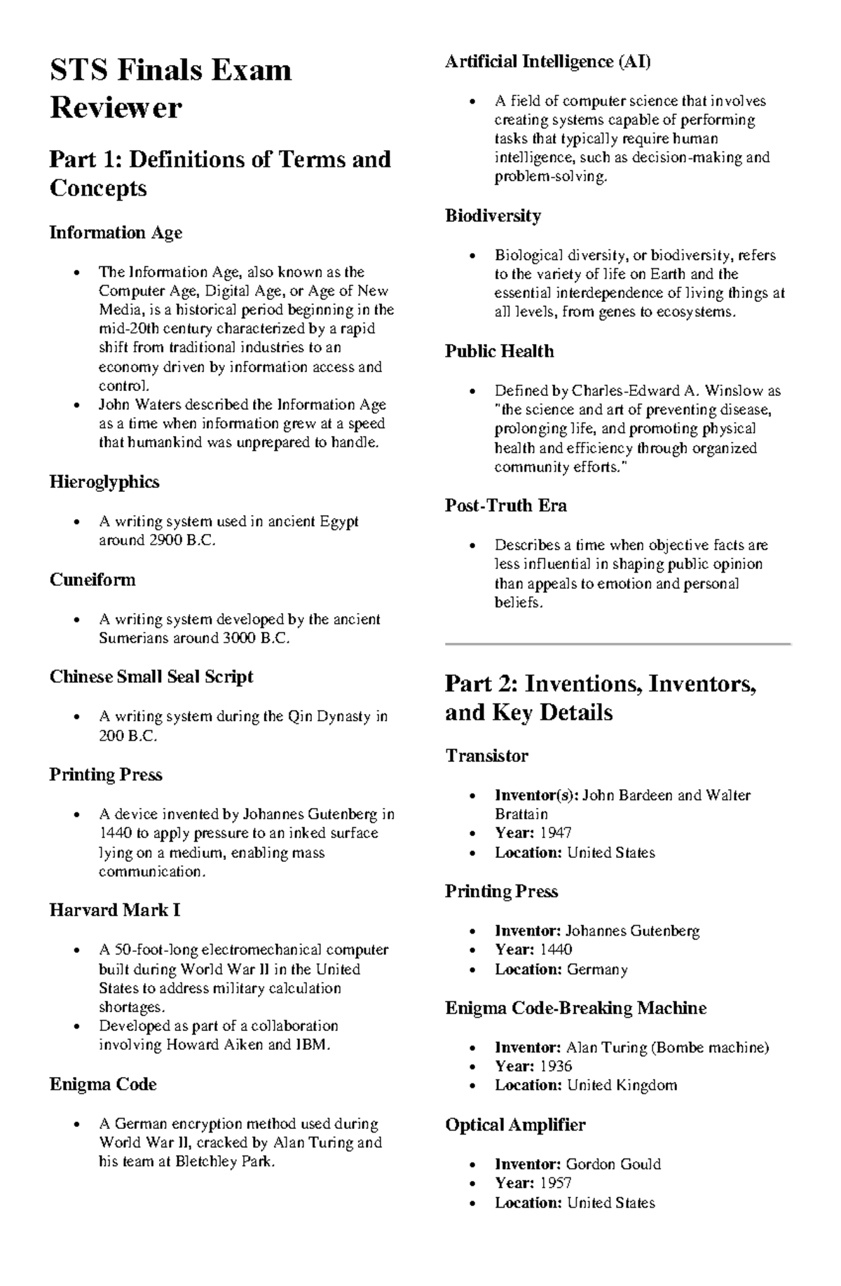 STS Finals Exam Reviewer: Key Concepts, Inventions, and Laws - Studocu
