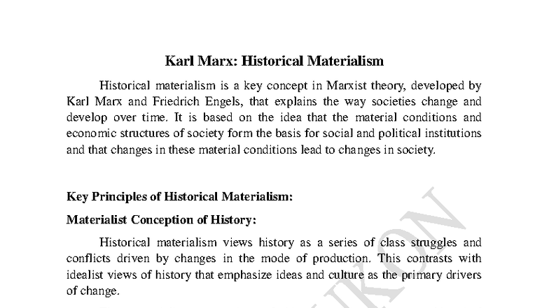 HIST 101: Karl Marx's Historical Materialism Explained - Studocu