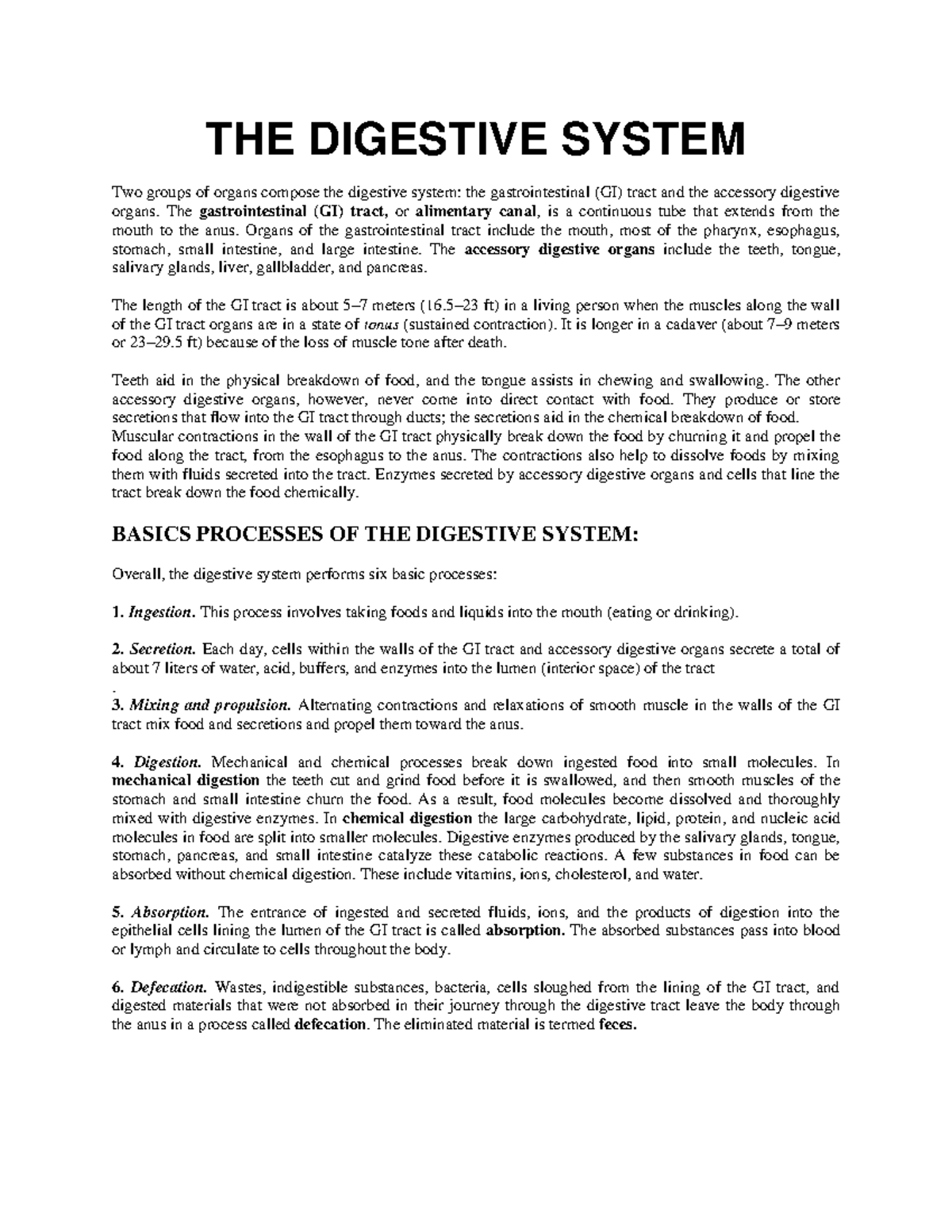 Digestive System Overview - Full Notes for BIO101 Course - Studocu