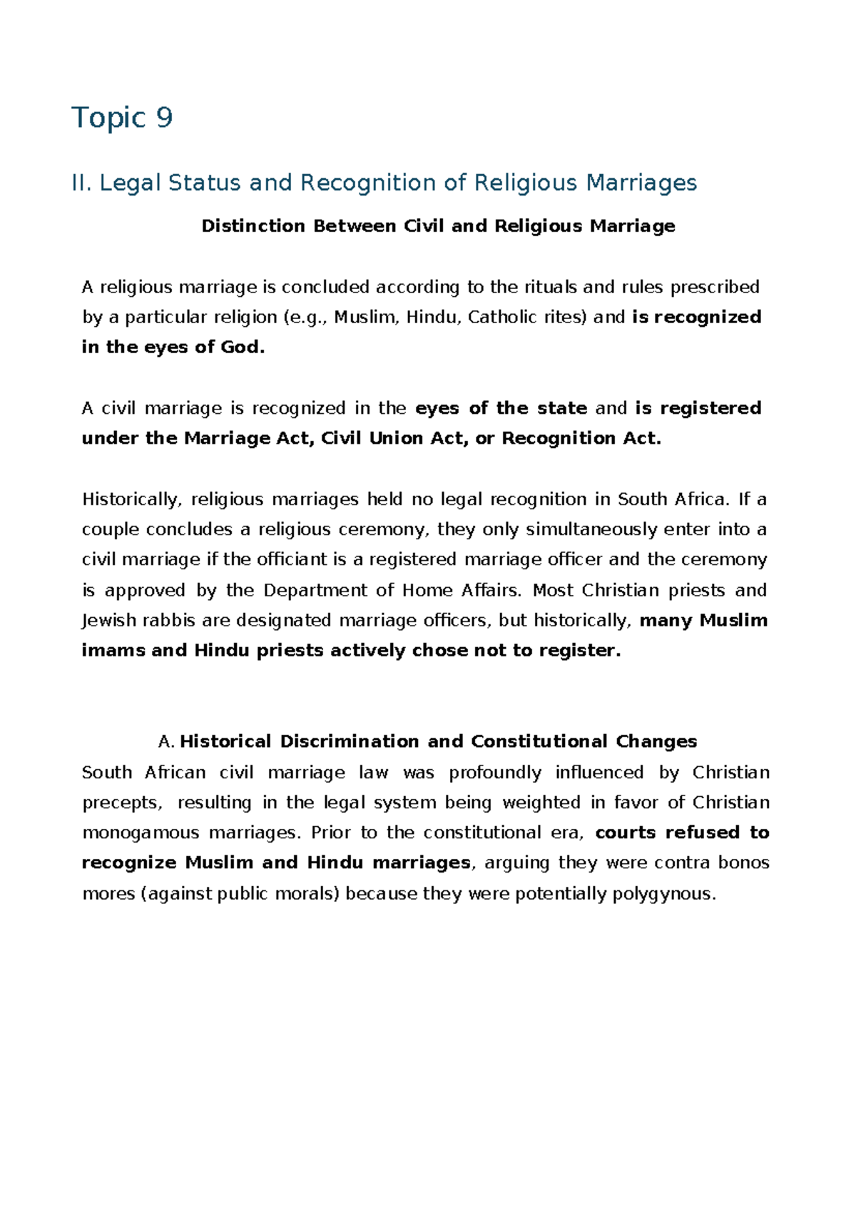 Topic 9: Legal Status of Religious Marriages in South Africa - Family ...
