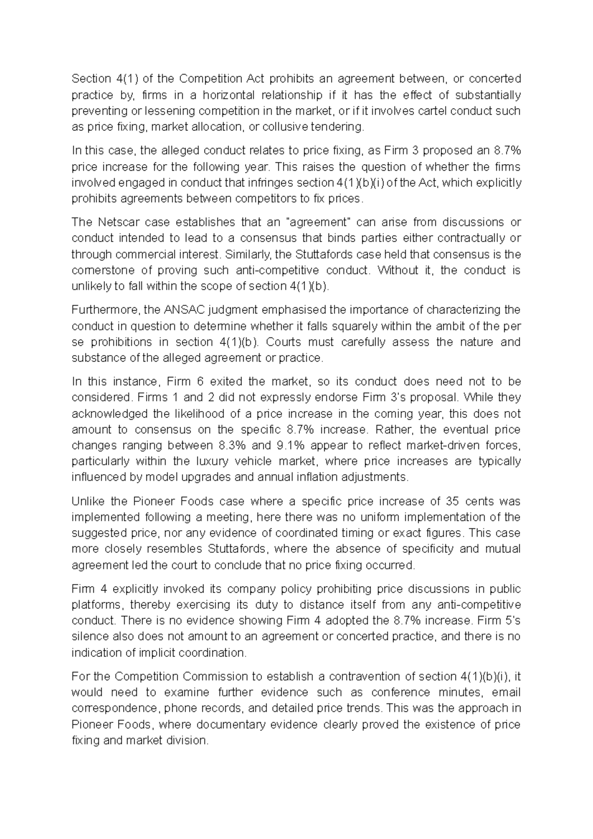 Test 1 - Horizontal Practices Under Section 4(1) of the Competition Act ...