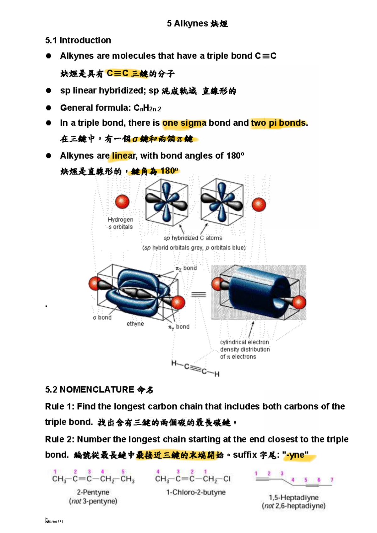 5 Alkynes 炔烴 - Comprehensive Study Notes for CHM 101 - Studocu