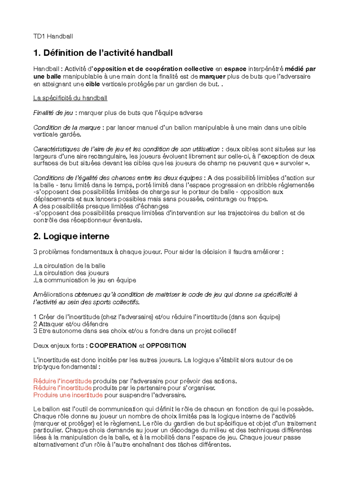 Handball - L2 Staps - Handball A. Les origines du handball 1898 = vient ...