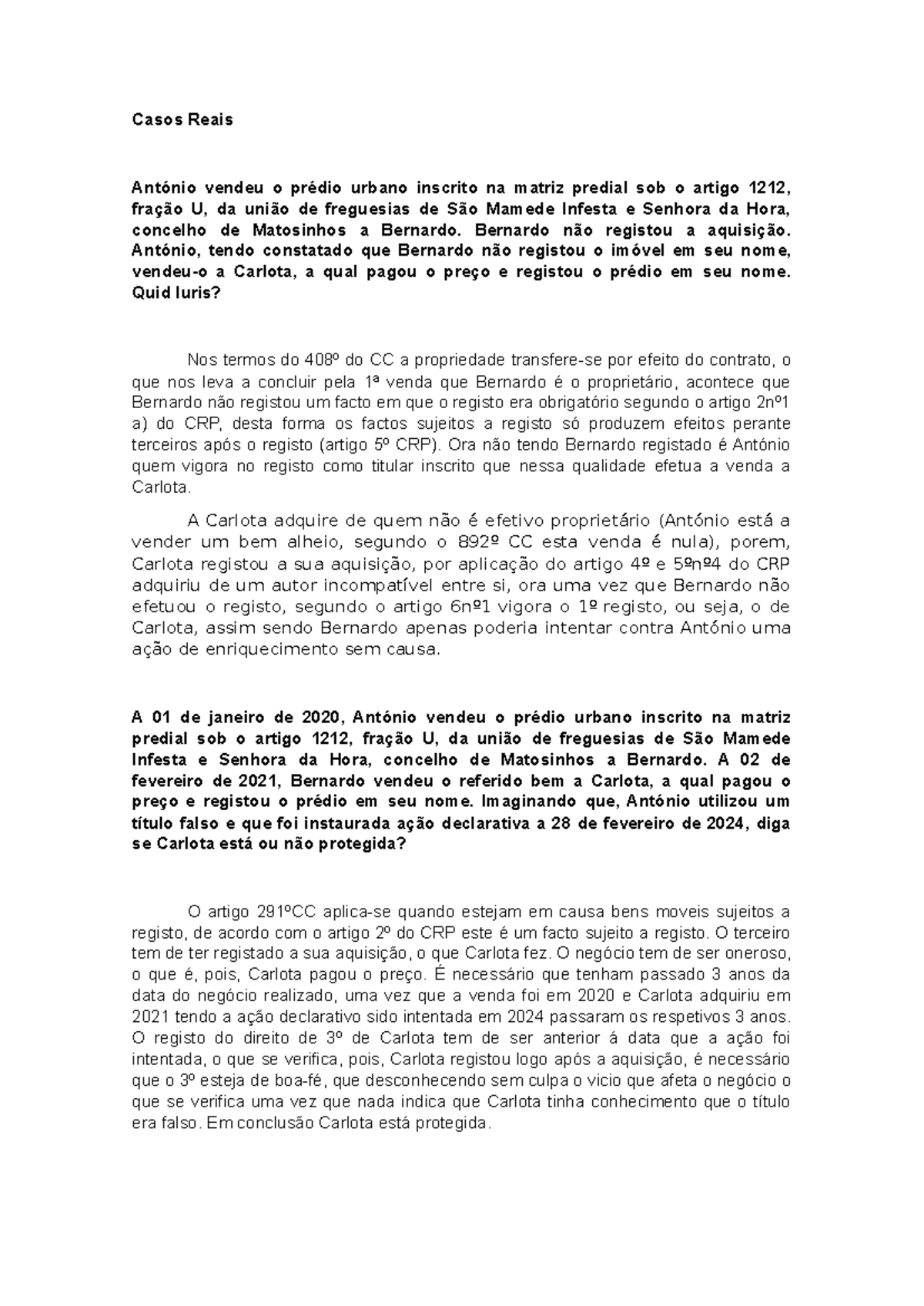 Casos Reais - ... - Casos Reais António vendeu o prédio urbano inscrito ...