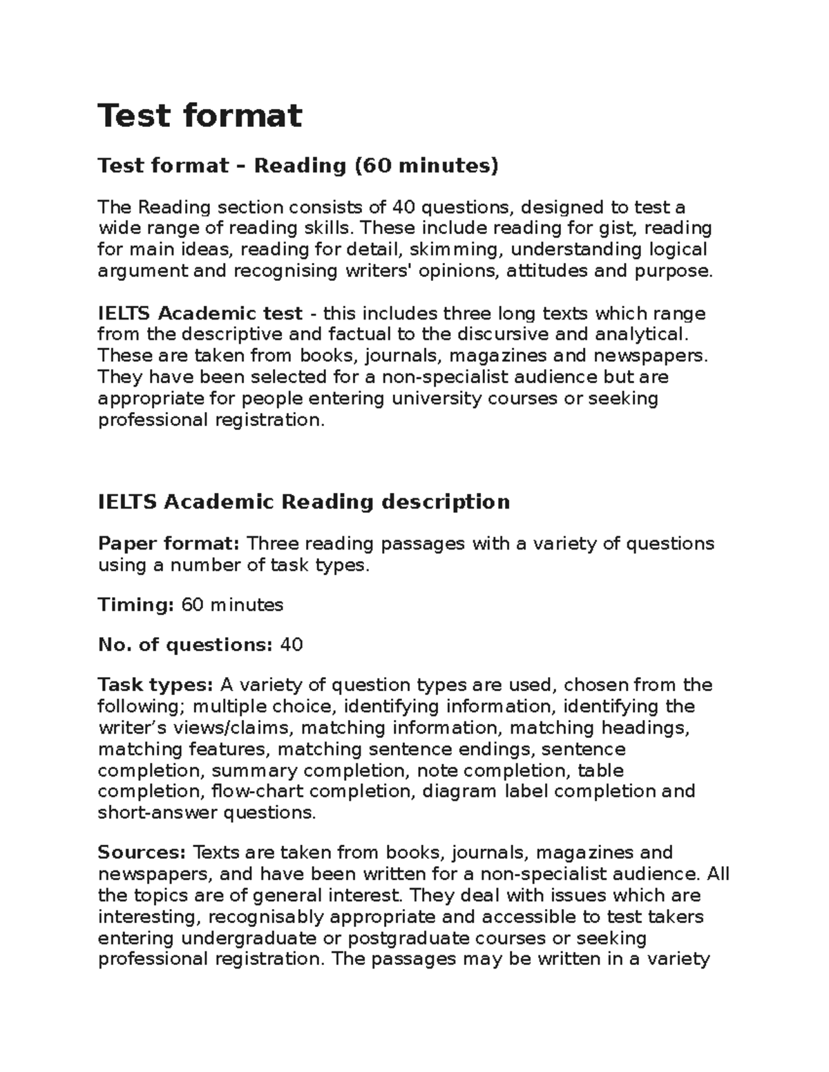 IELTS Academic Reading Test Format Overview & Details - Studocu