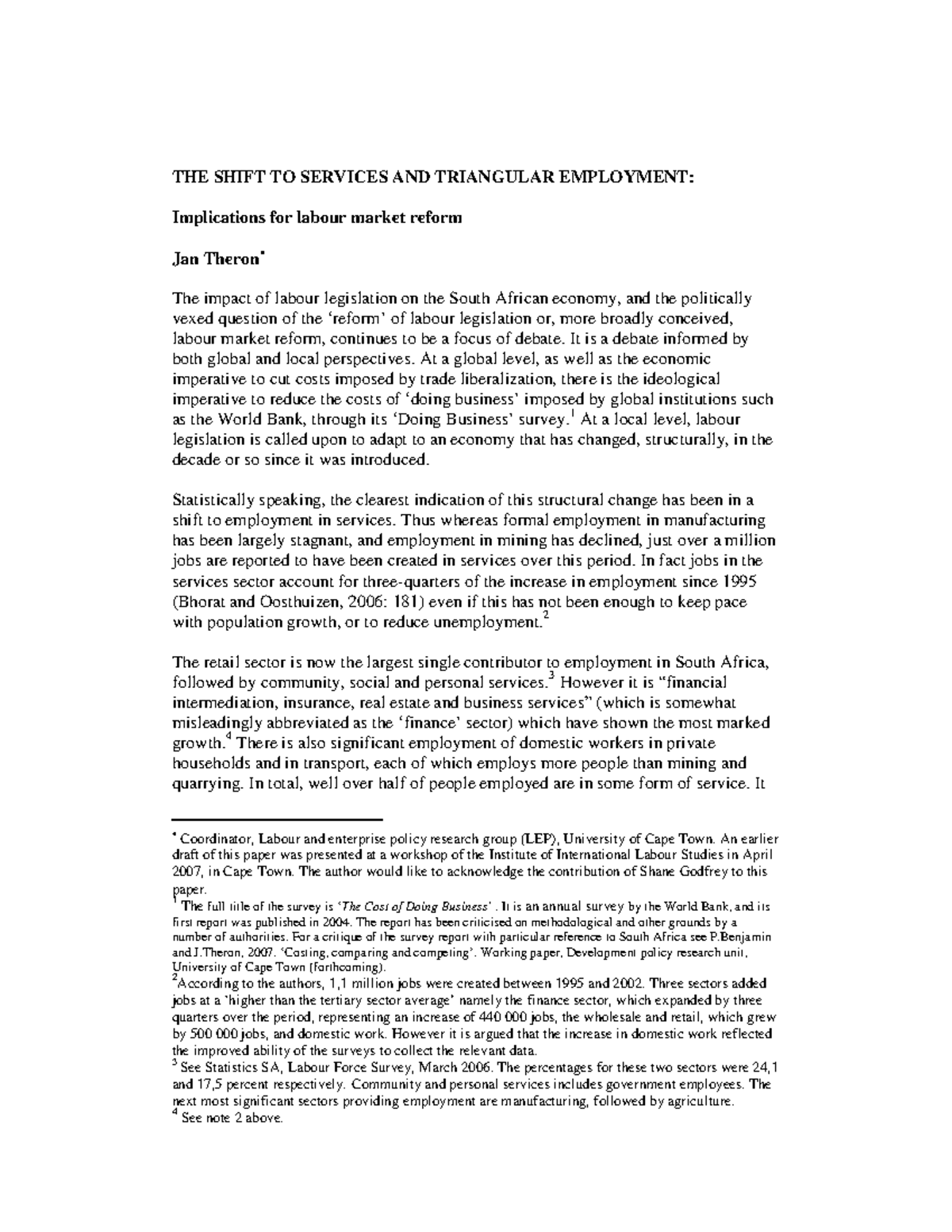 Labour Market Reform and Triangular Employment: Impacts on South Africa ...