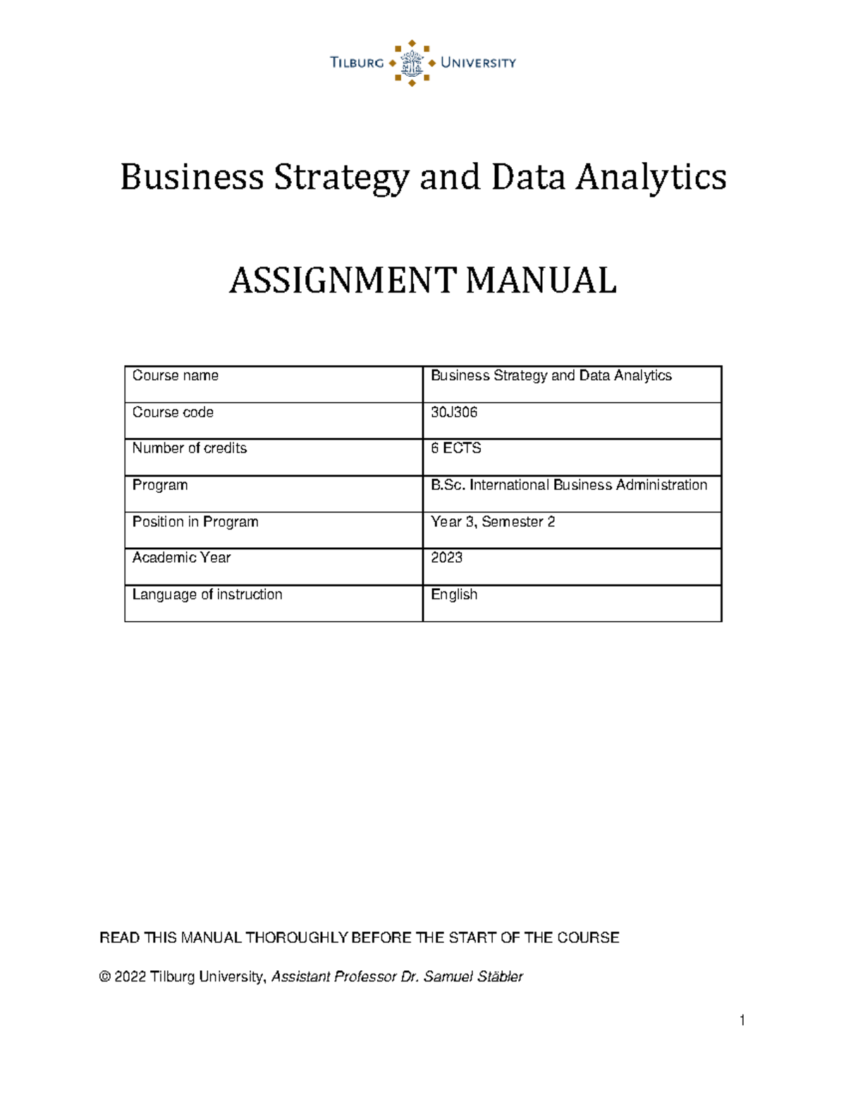 Business Strategy and Data Analytics Assignment Manual 30J Final 2023 ...