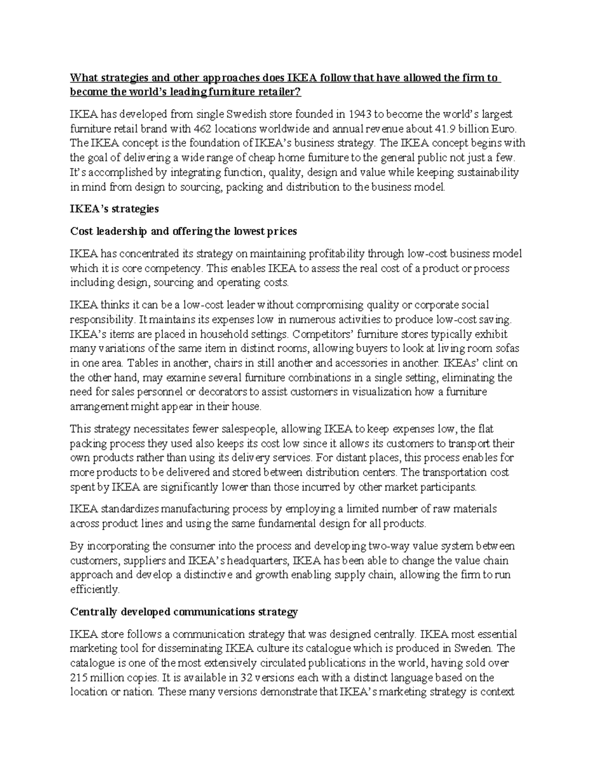 IKEA Case Study - What strategies and other approaches does IKEA follow ...