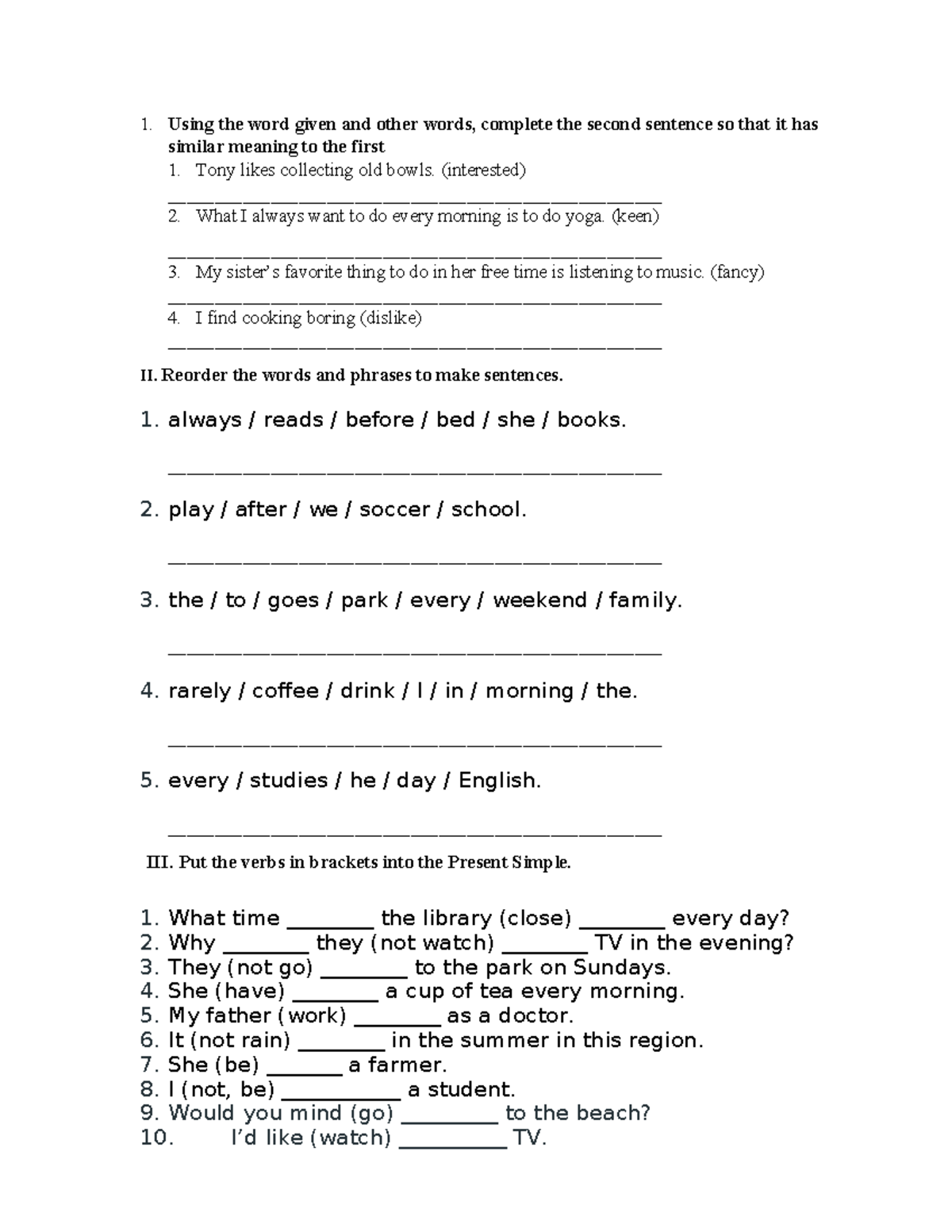 BTVN - U1U2 - Sentence Completion and Reordering Exercises - Studocu