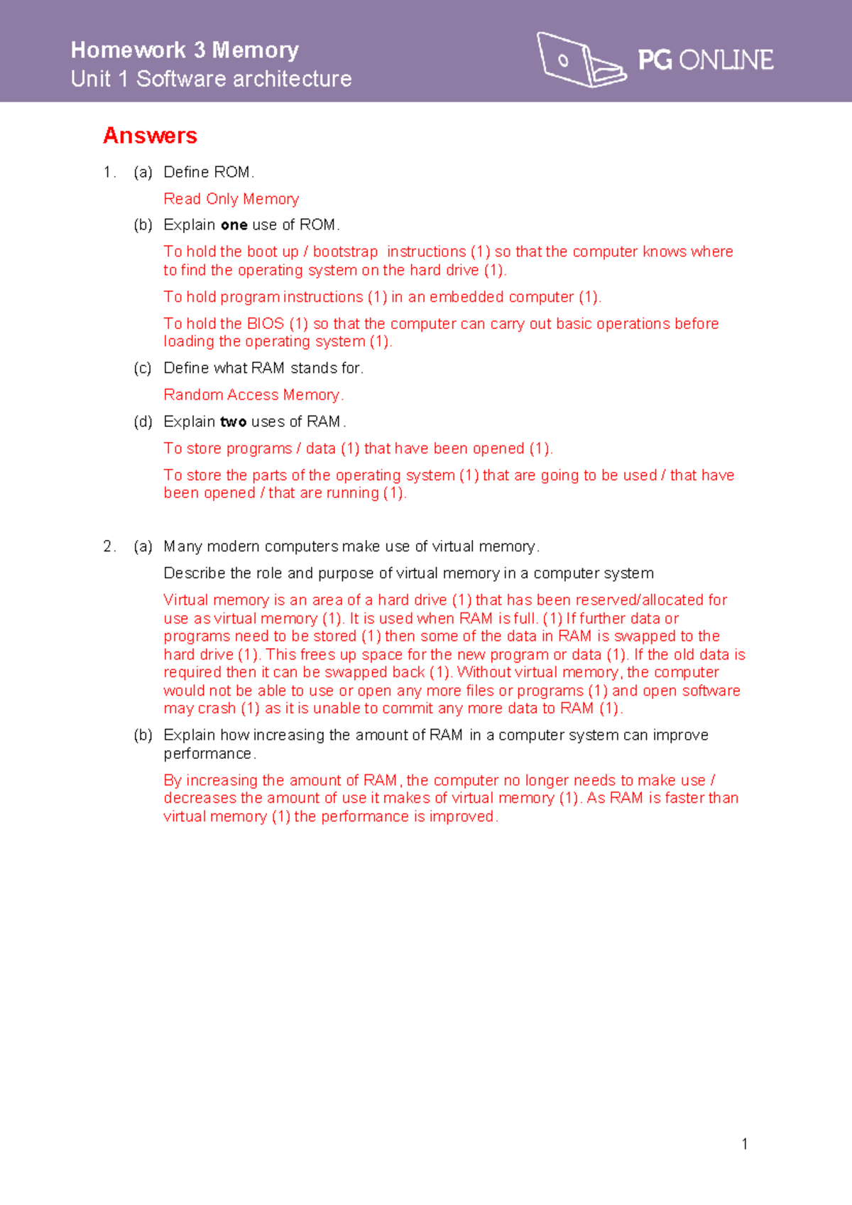 Homework 3: Memory Unit 1 Software Architecture Answers - Studocu