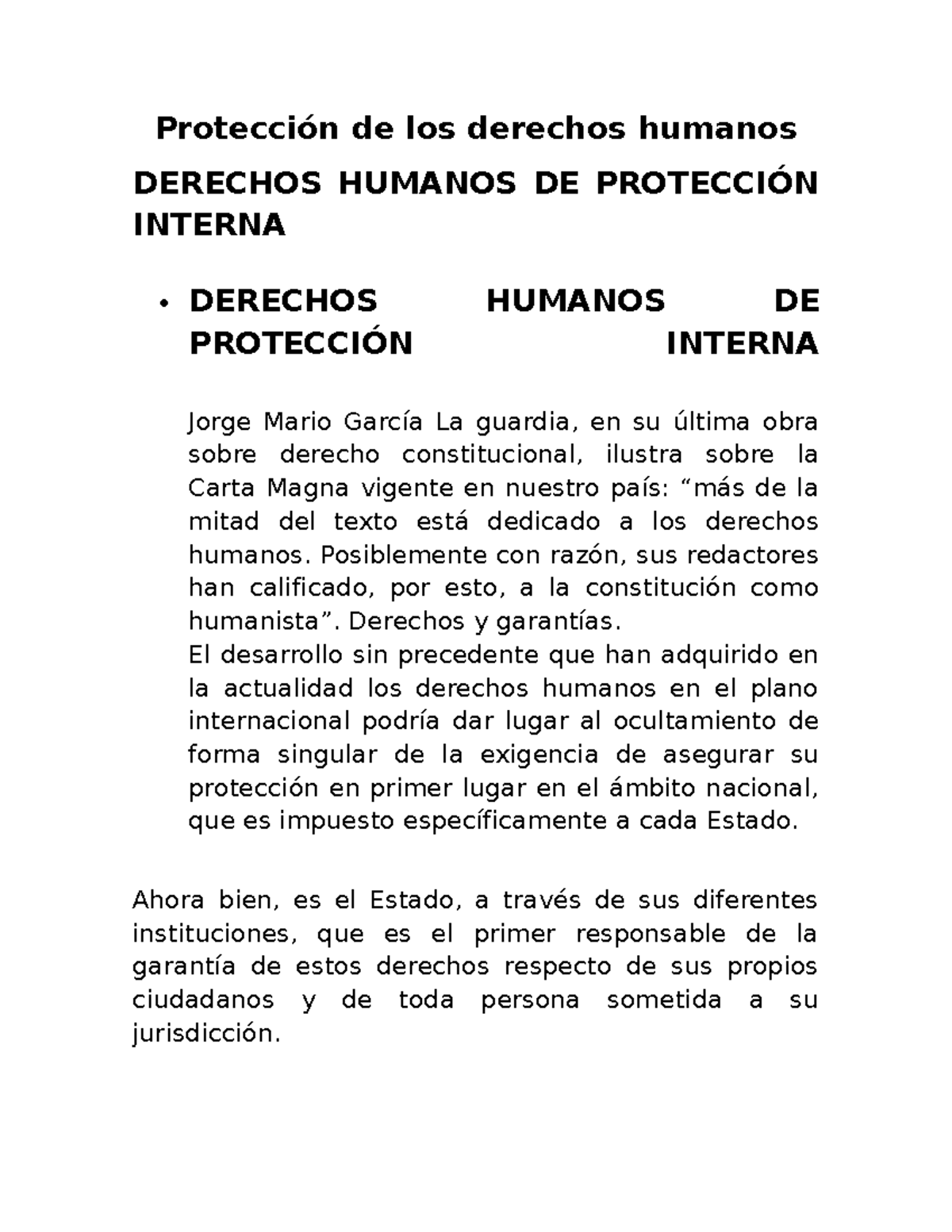 Resumen sobre la Protección de los Derechos Humanos en Guatemala - Studocu