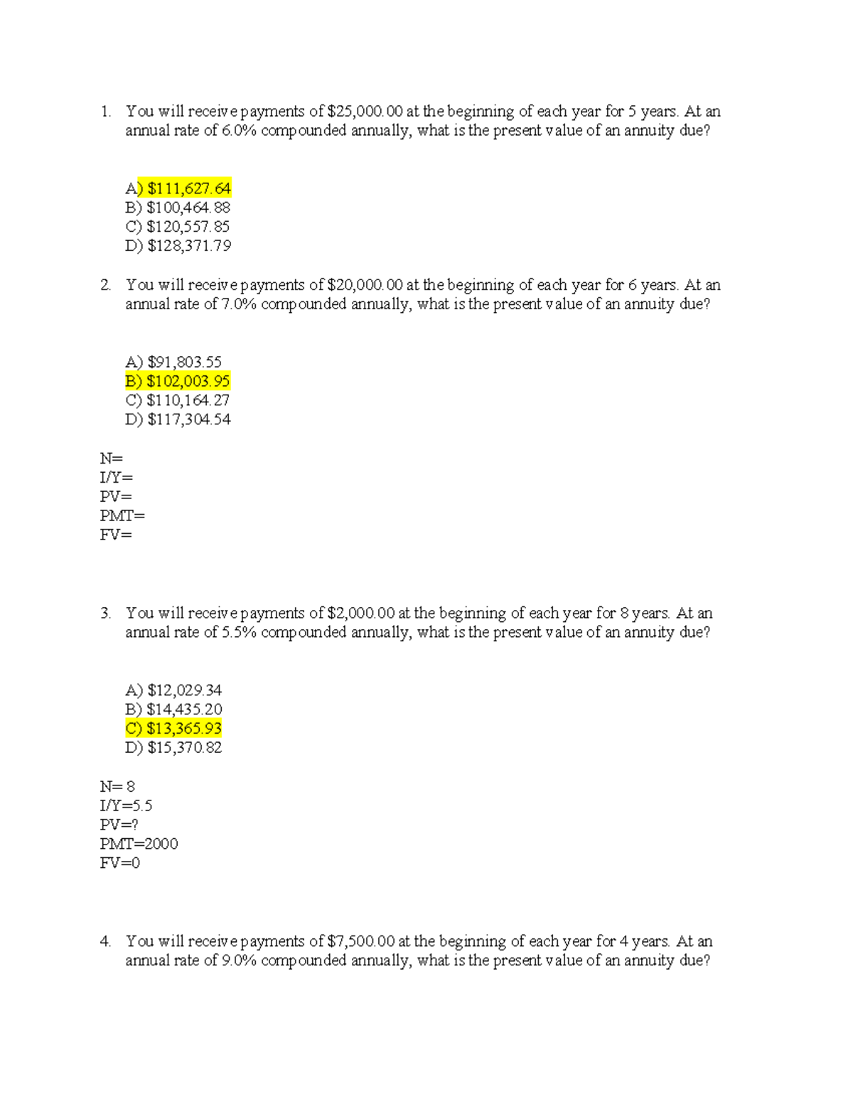 Annuity Questions: Present & Future Value Calculations - Studocu