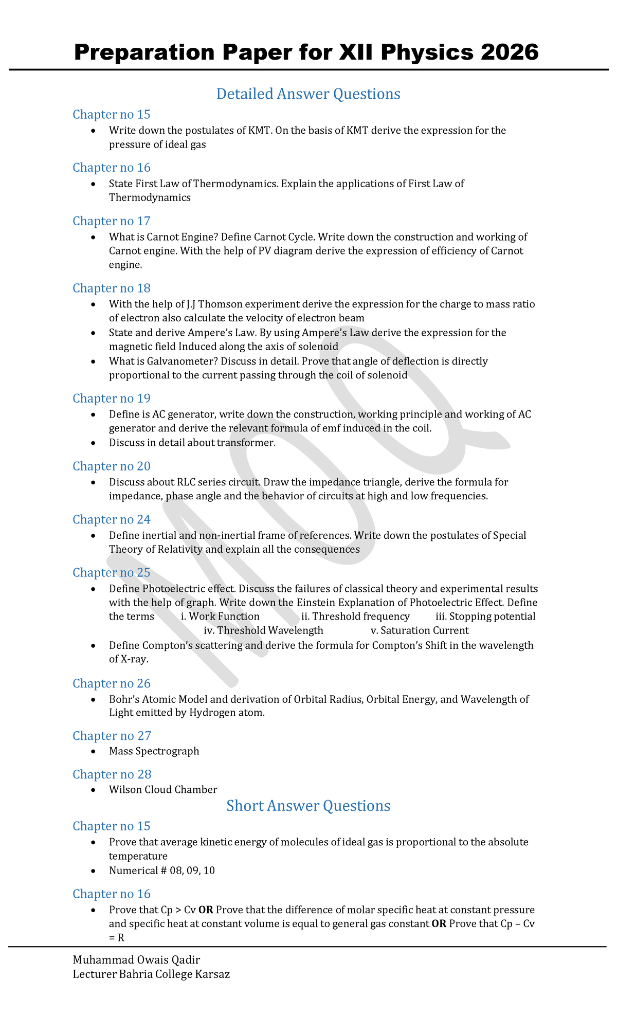 XII PHY 2026 Prep Paper - Key Questions & Concepts for Board Exams ...