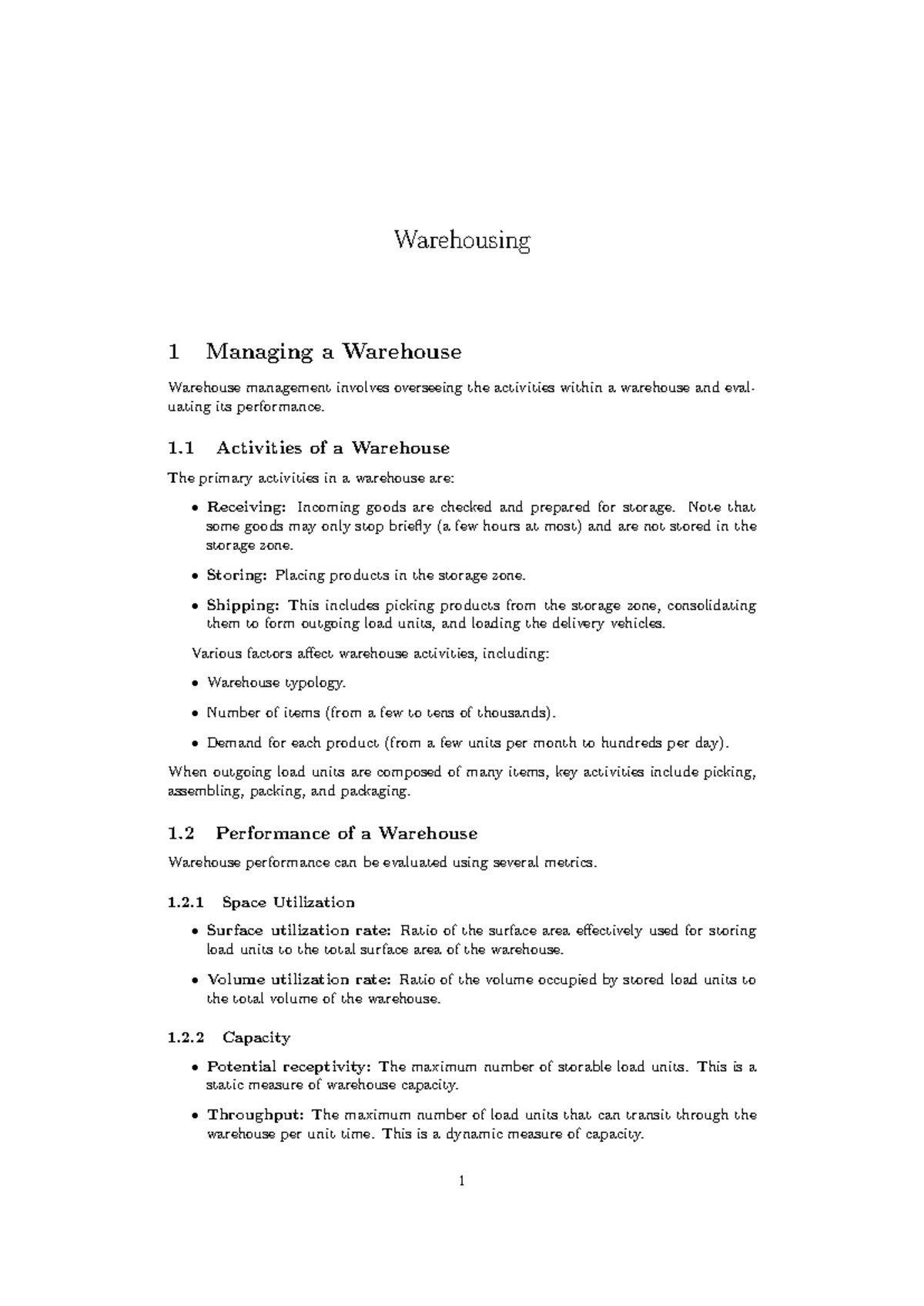 Warehousing 1: Managing a Warehouse - Lecture Notes - Studeersnel