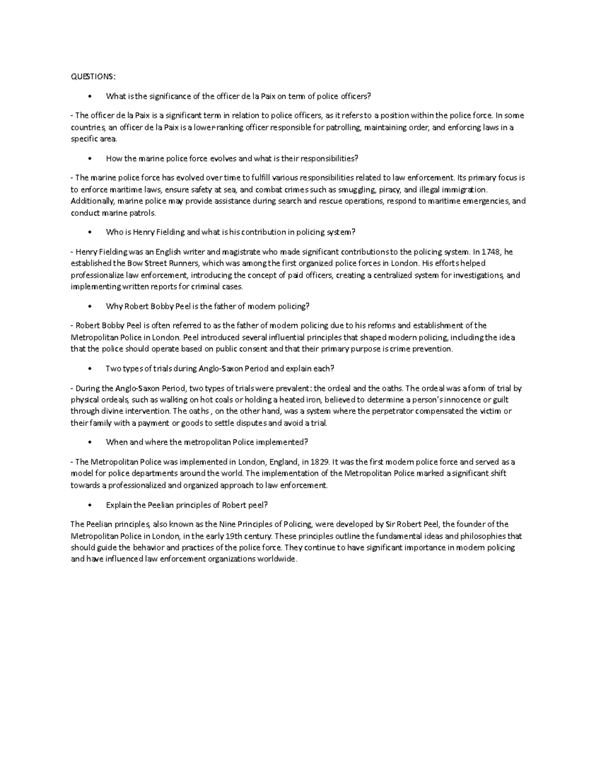 Lecture Notes on Comparative Policing System: Key Questions & Concepts ...