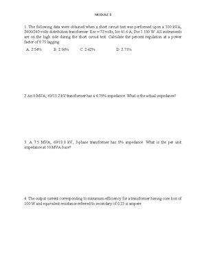 Module 2 Transformer Sample Problems and Calculations - Studocu