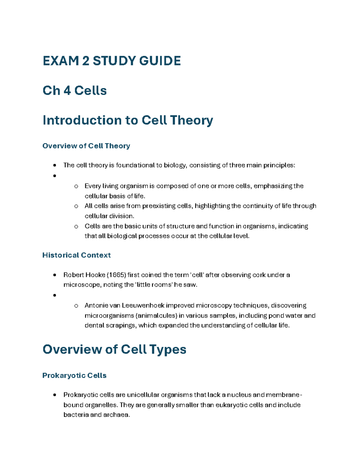 EXAM 2 STUDY GUIDE: Ch 4 Cells Overview - Studocu