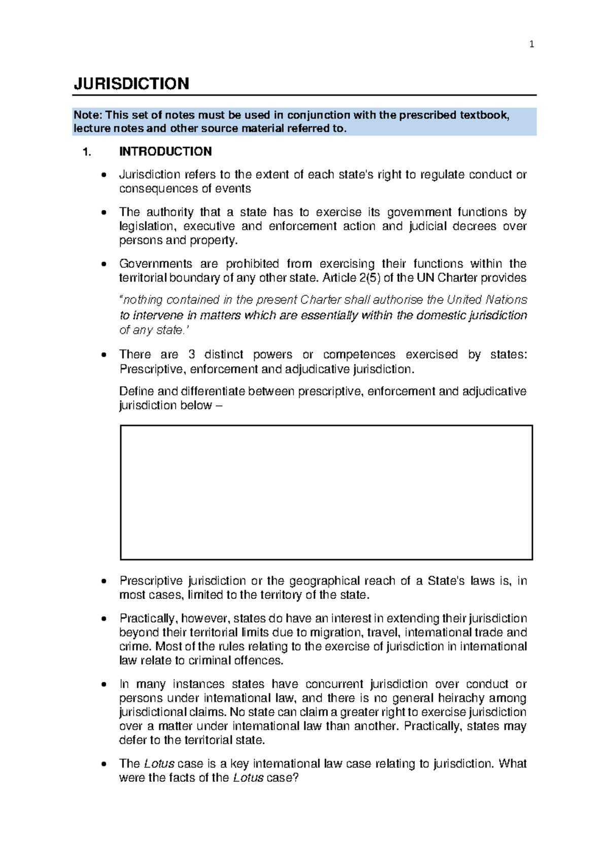 JUR 101: Jurisdiction Overview and Key Principles - Student Notes - Studocu