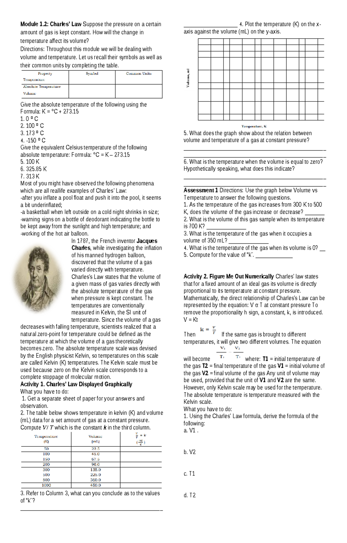 Module 1.2: Gas Law - Volume and Temperature Relationship - Studocu
