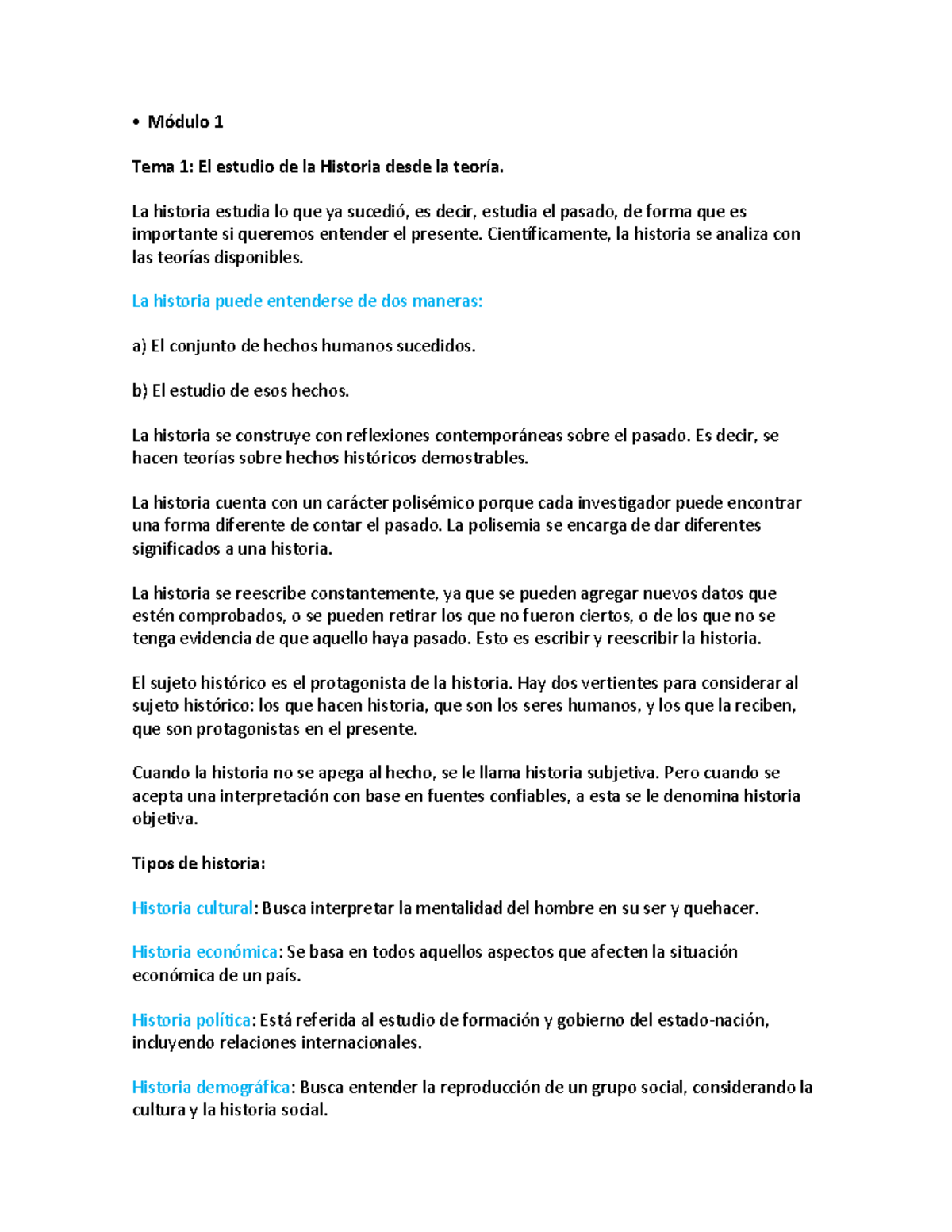 Historia - Guía de estudio - Módulo 1 Tema 1: El estudio de la Historia ...