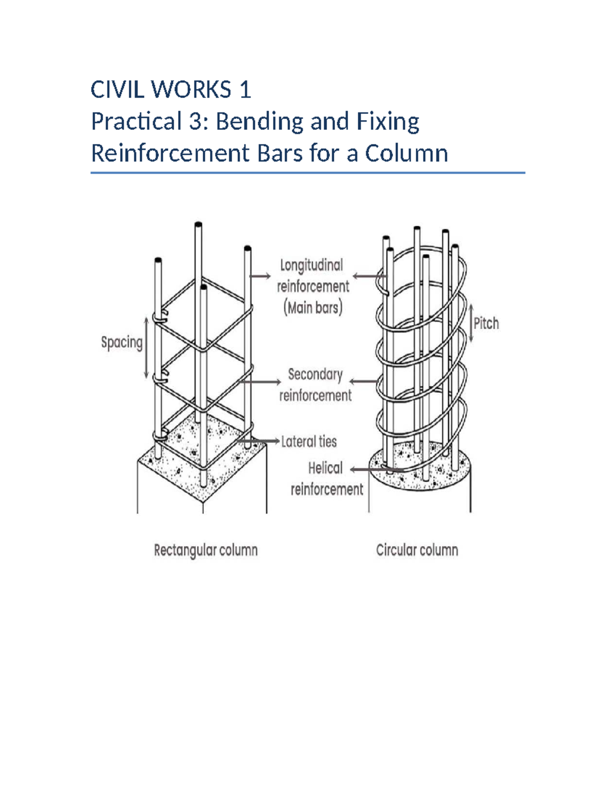 CIVIL WORKS 1 Practical 1: Reinforcement Techniques for Columns - Studocu