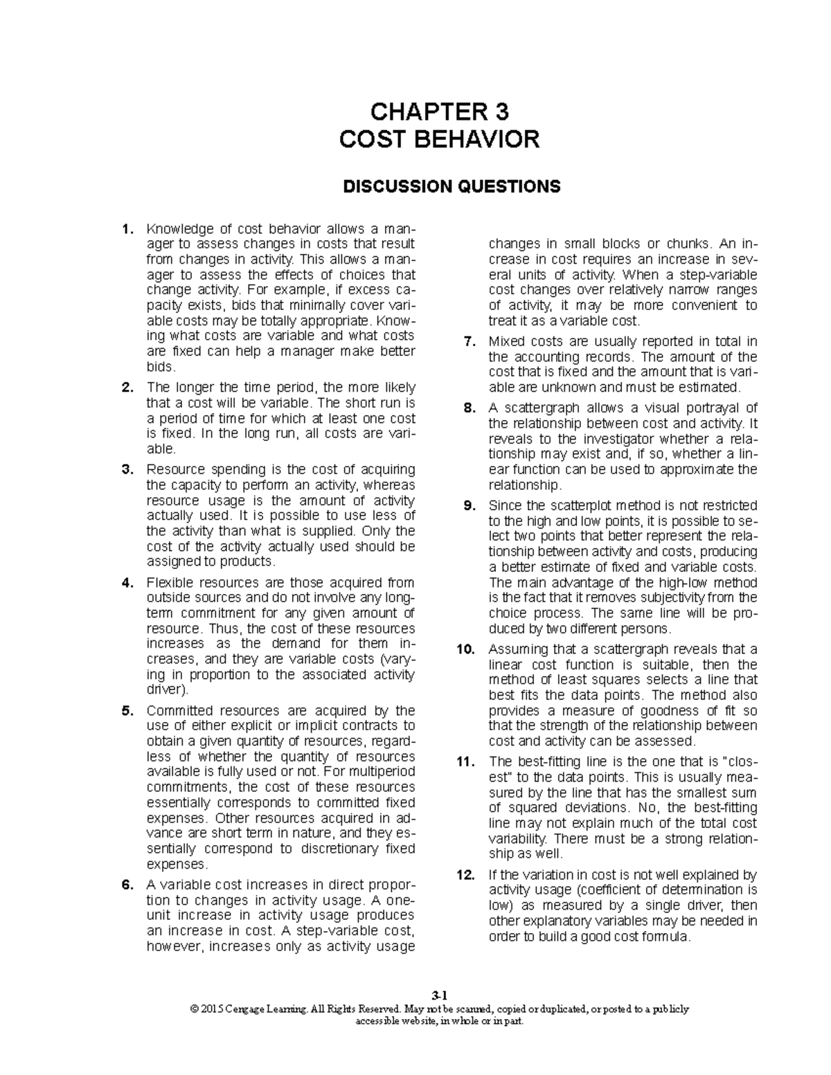 HMCost 3e SM Ch03 - Eudg all - CHAPTER 3 COST BEHAVIOR DISCUSSION ...
