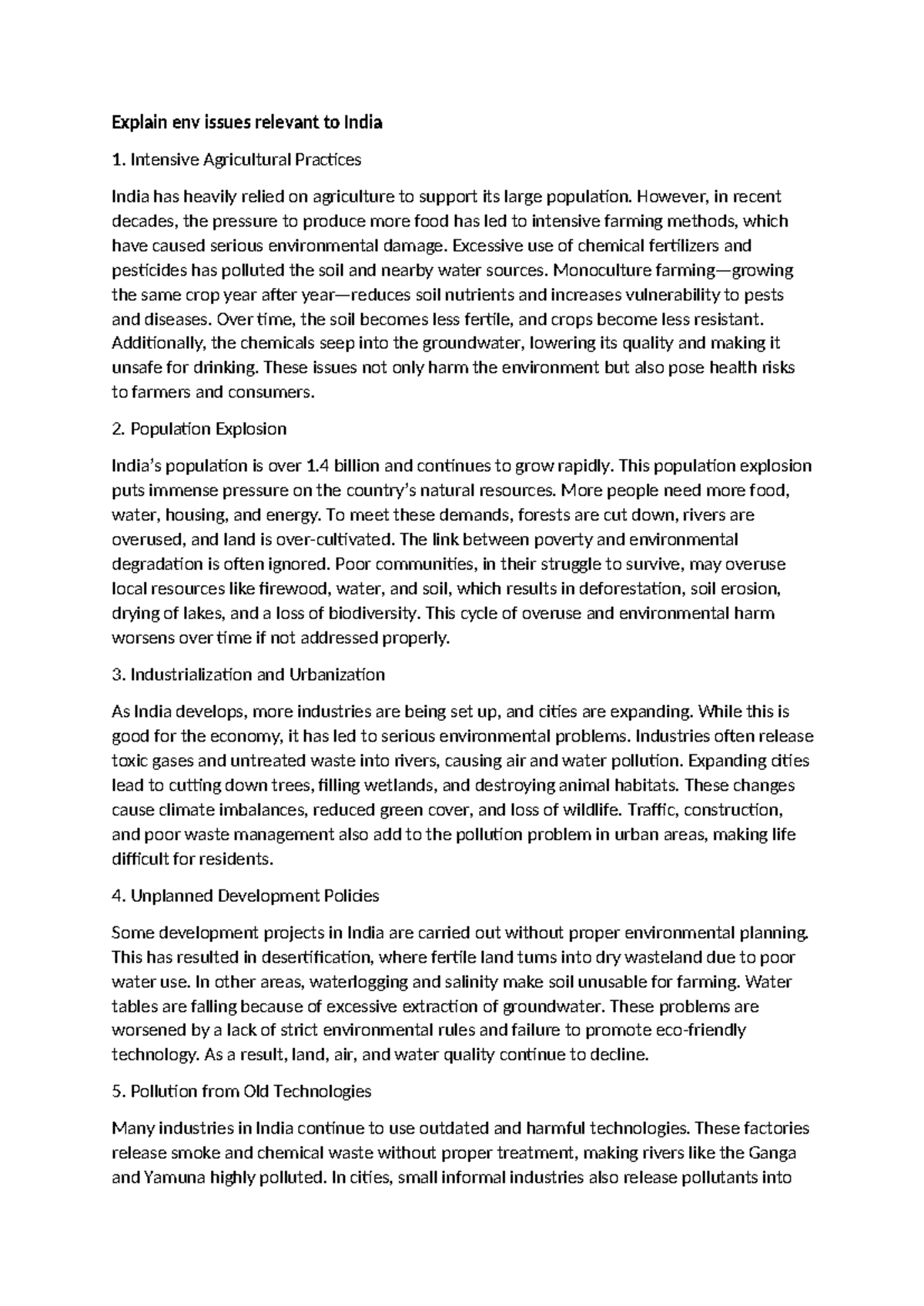 EVM 101: Environmental Issues and Management in India - Final Exam ...