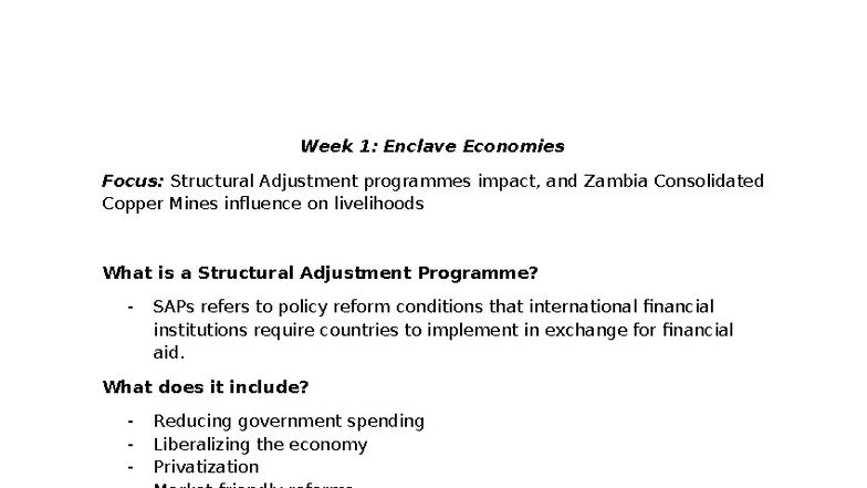 SOC 101: Week 1-6 Notes on Structural Adjustment, Precarity, and ...