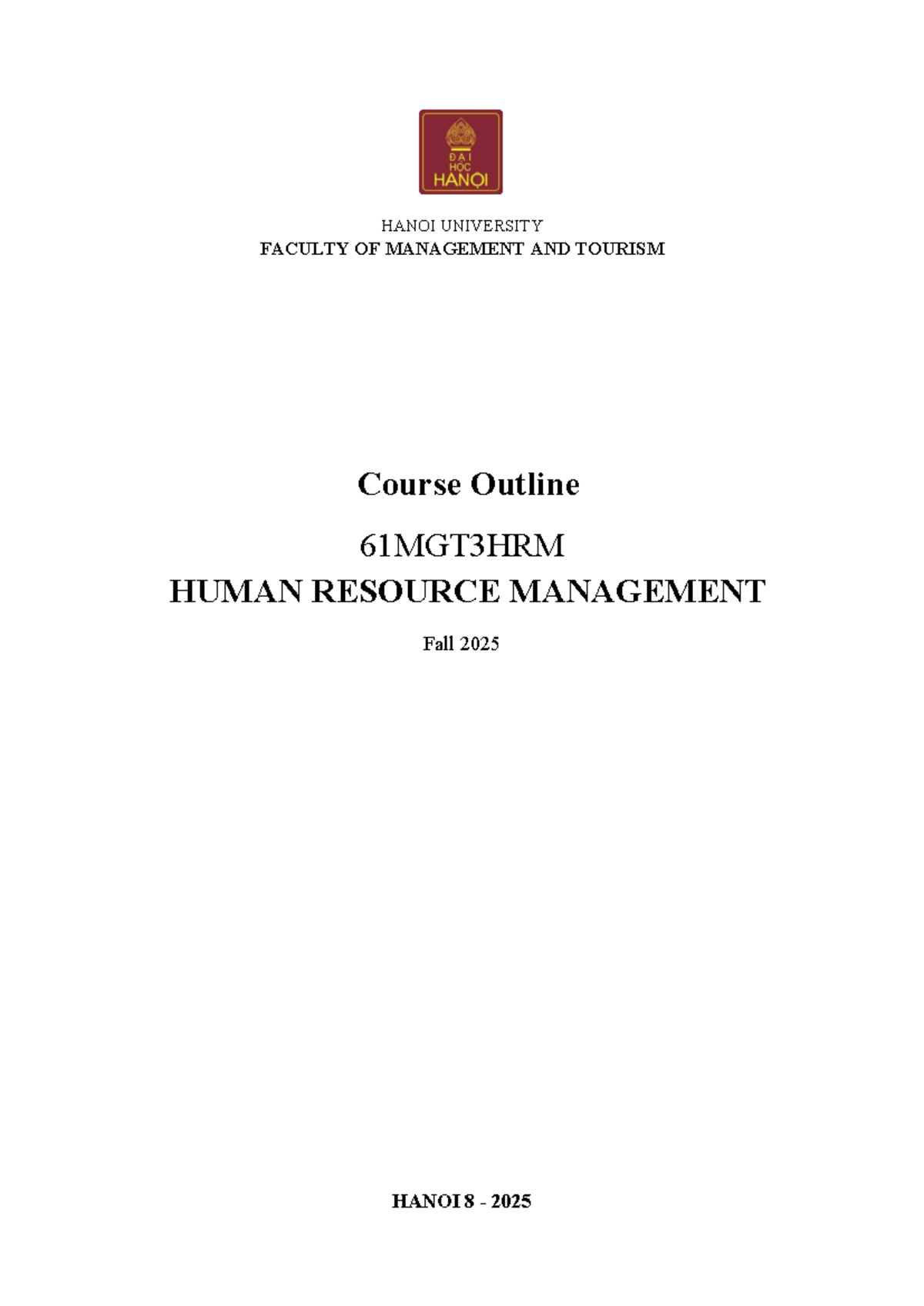 HRM Course Outline 61MGT3HRM - Fall 2025 Overview - Studocu
