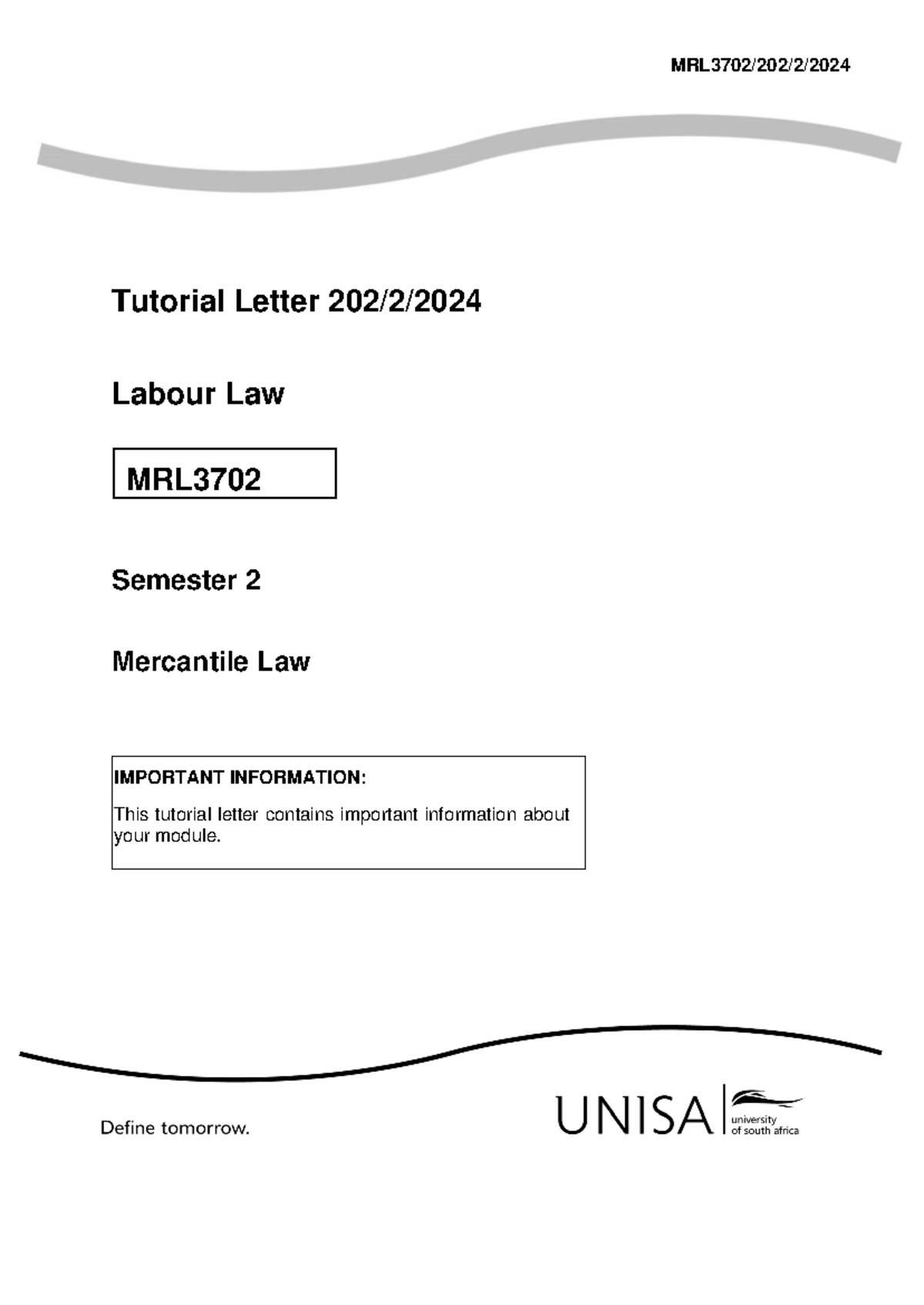 MRL3702 Tutorial Letter 2: Labour Law Analysis for Semester 2, 2024 ...