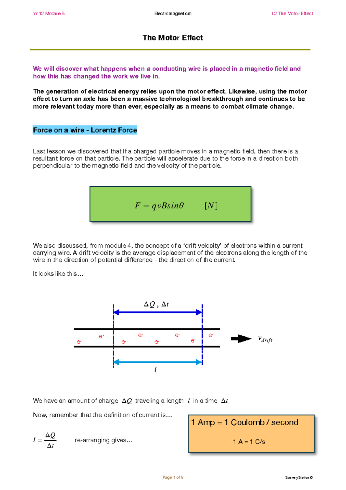 Physics Yr 12 M6 L2 The Motor Effect Explained - Studocu