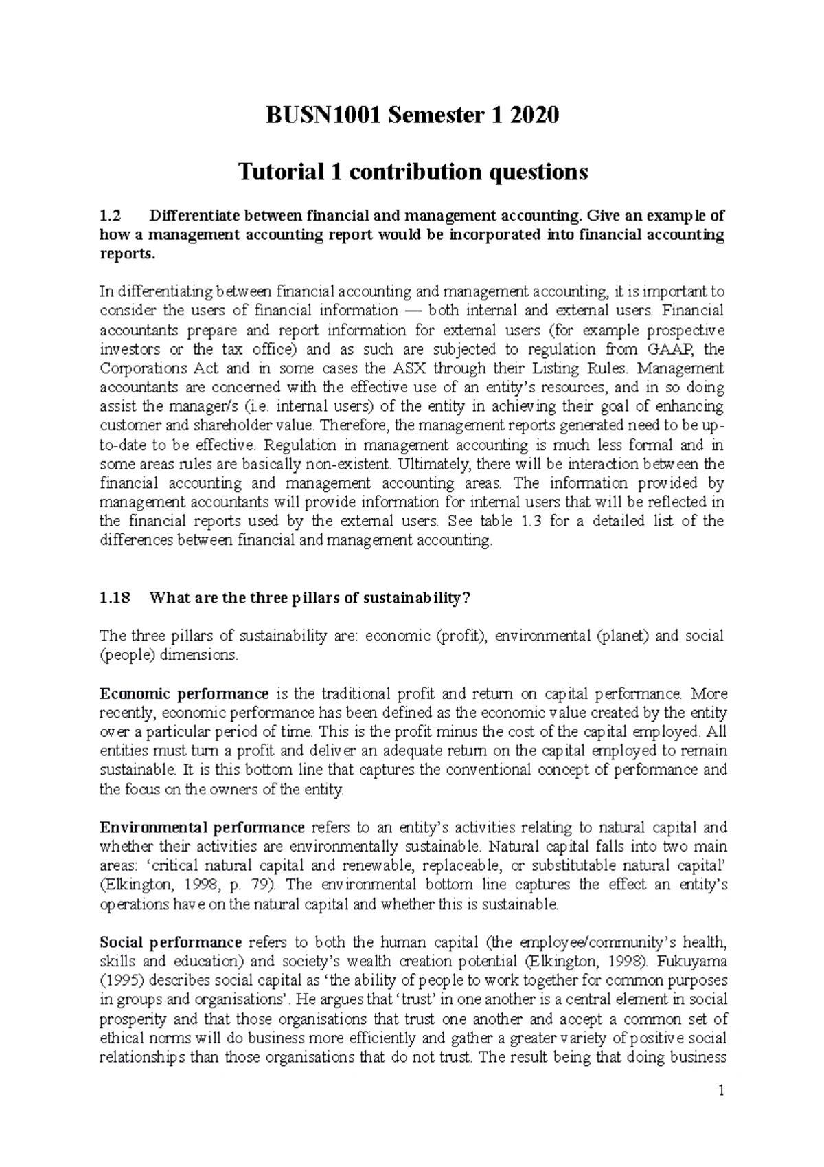 BUSN1001 Tutorial 11: Capital Investment Discussion and Analysis - Studocu