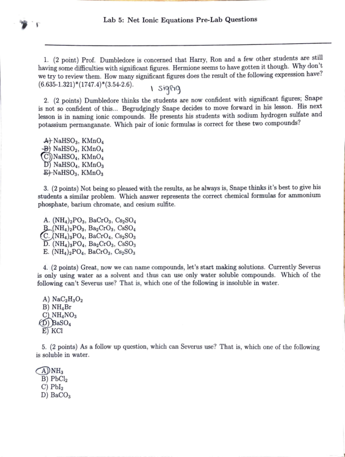 Lab 5: Net Ionic Equations Pre-Lab Qs for CHEM 101 - Studocu